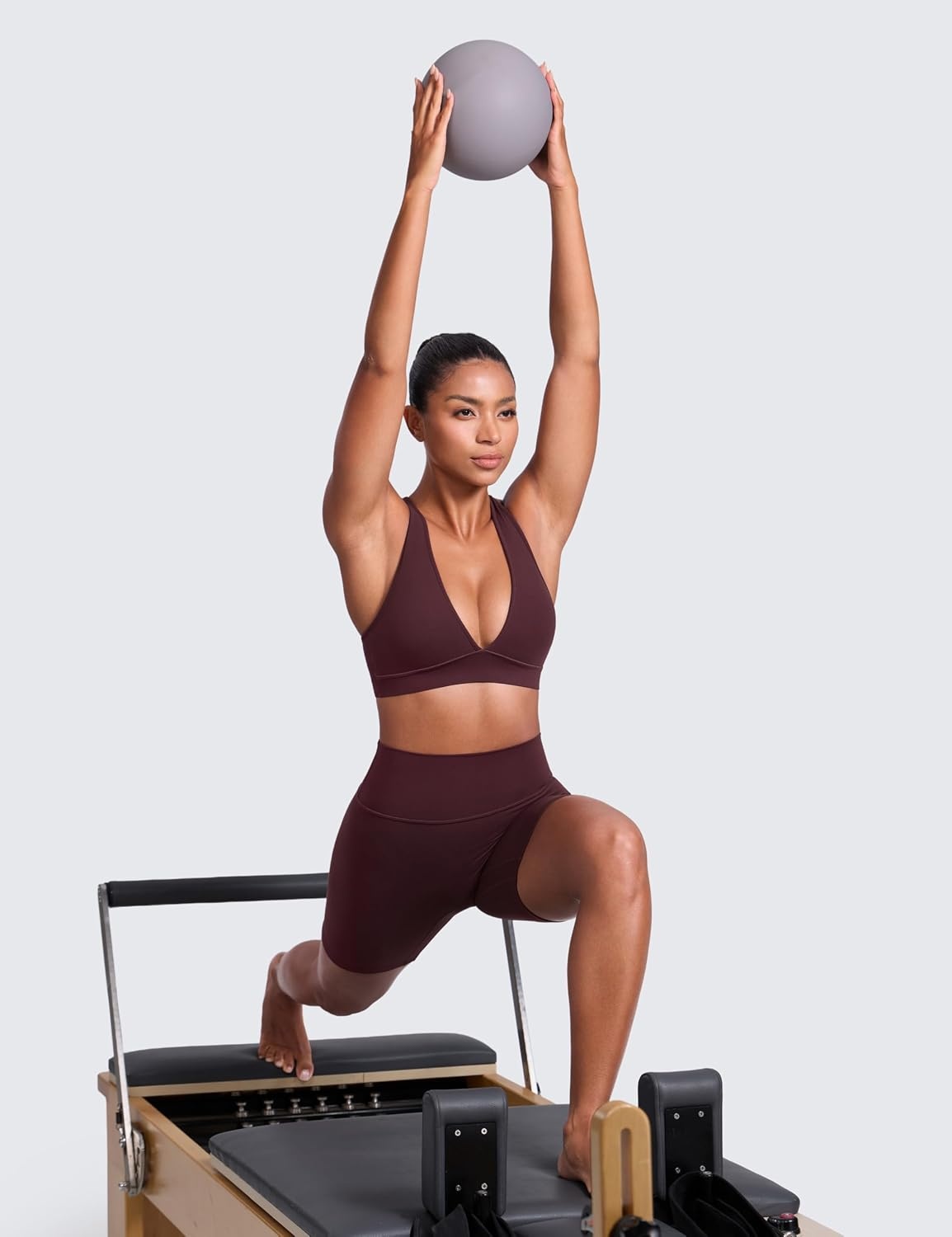 image:imageCRZ YOGA Butterlift Deep V Neck Sports Bras for Women Padded Gym Wide Straps CutOut Cross Back Crop Pilates Workout TopRipe Plum