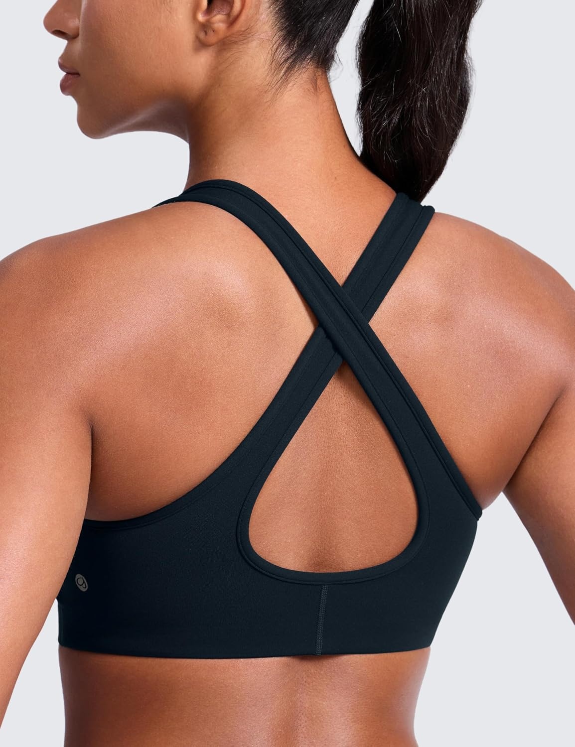 image:imageCRZ YOGA Butterlift Deep V Neck Sports Bras for Women Padded Gym Wide Straps CutOut Cross Back Crop Pilates Workout TopTrue Navy