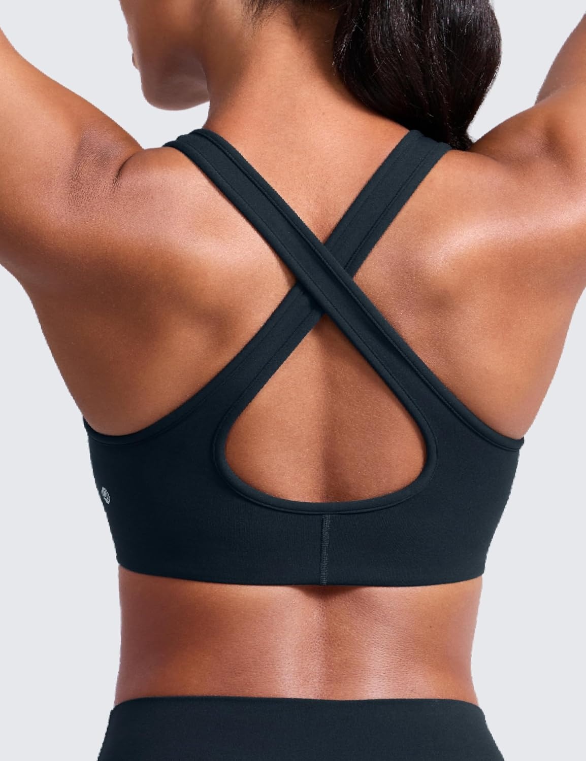 image:imageCRZ YOGA Butterlift Deep V Neck Sports Bras for Women Padded Gym Wide Straps CutOut Cross Back Crop Pilates Workout TopTrue Navy