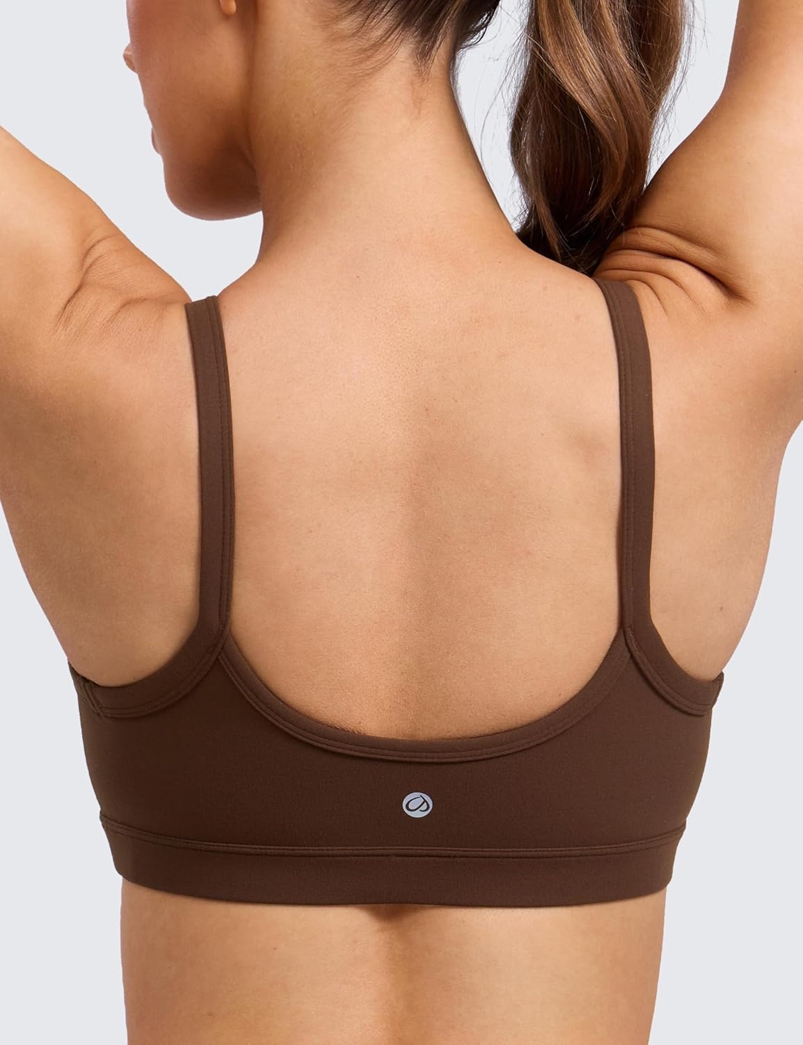 image:imageCRZ YOGA Butterlift Double Lined Scoop Neck Sports Bras for Women Spaghetti Straps U Back Yoga Top Non PaddedLava Brown