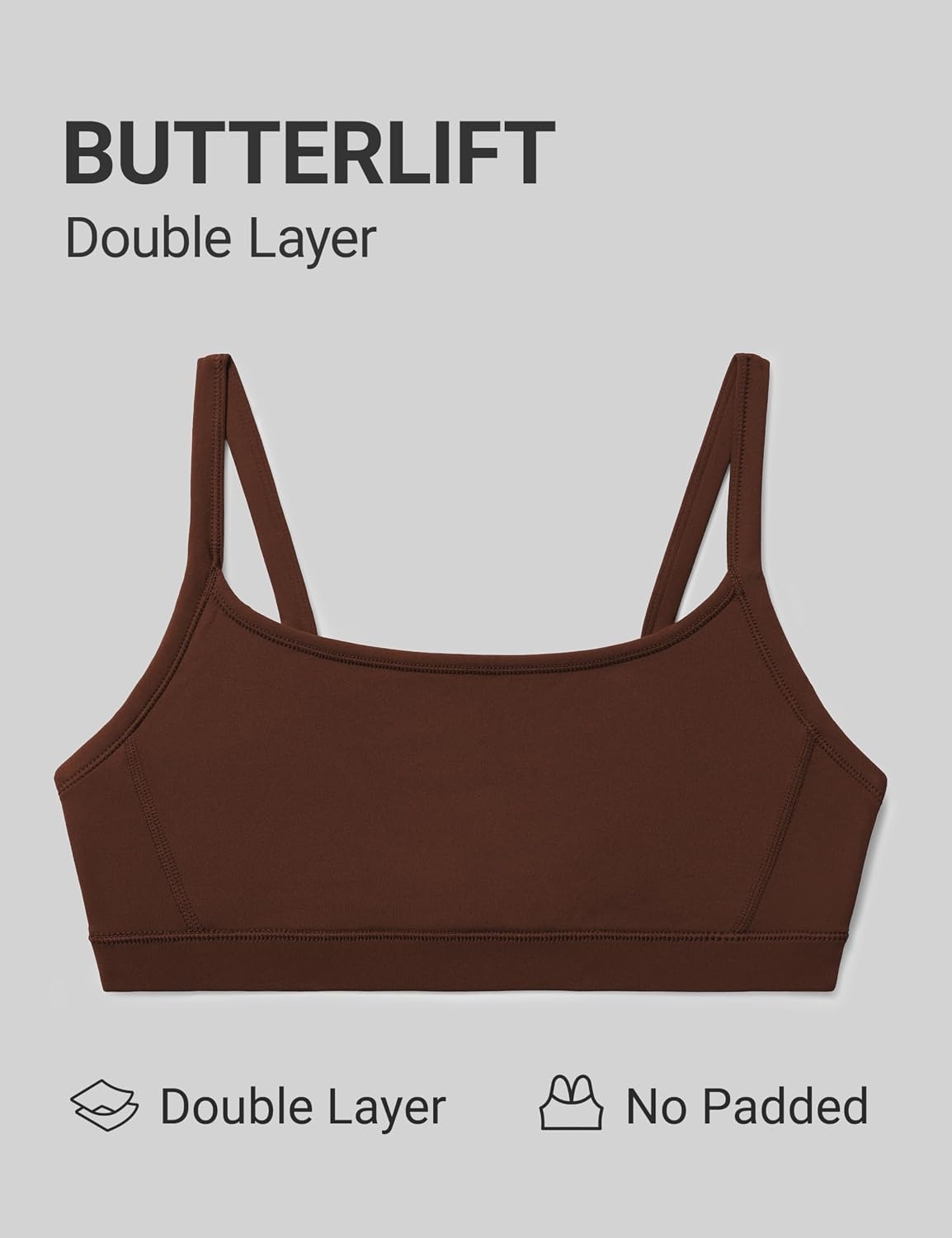 image:imageCRZ YOGA Butterlift Double Lined Scoop Neck Sports Bras for Women Spaghetti Straps U Back Yoga Top Non PaddedLava Brown