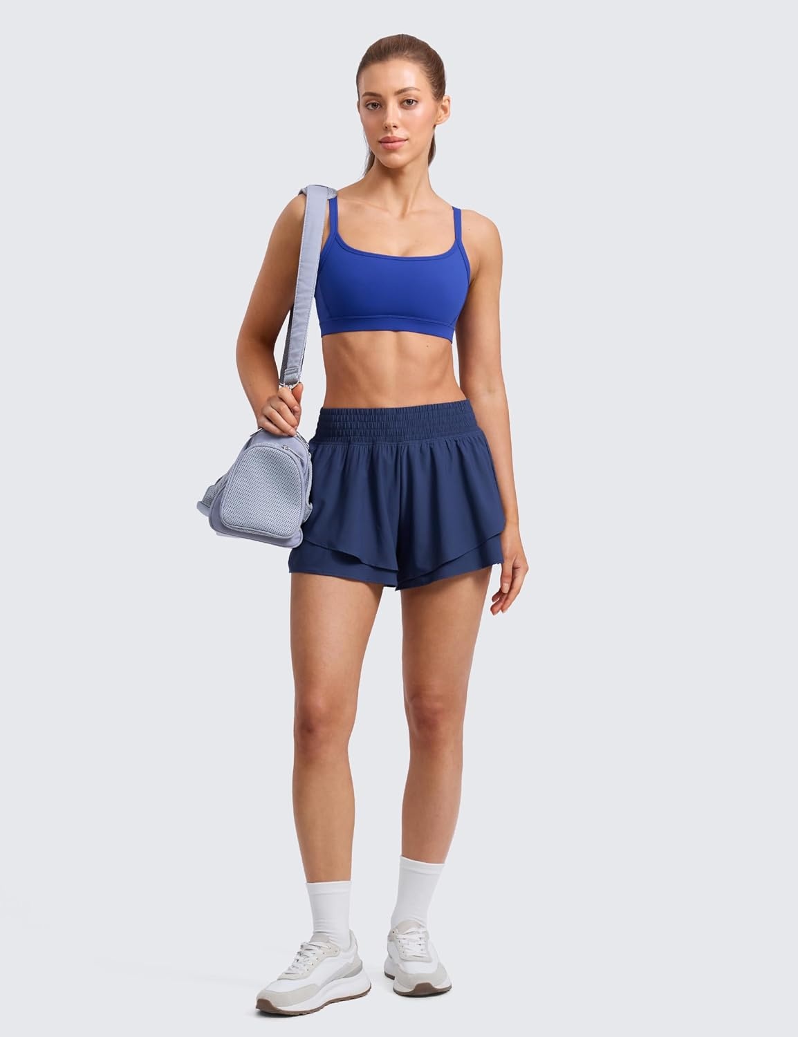 image:imageCRZ YOGA Butterlift Double Lined Scoop Neck Sports Bras for Women Spaghetti Straps U Back Yoga Top Non PaddedWaves Blue