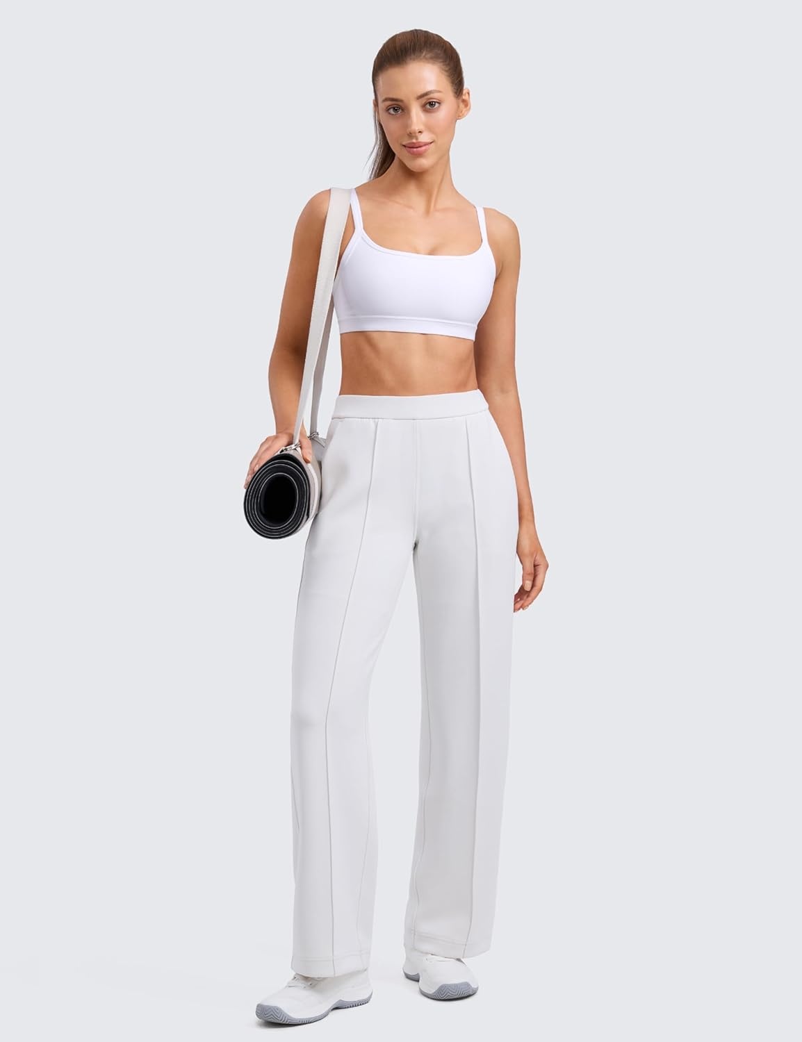 image:imageCRZ YOGA Butterlift Double Lined Scoop Neck Sports Bras for Women Spaghetti Straps U Back Yoga Top Non PaddedWhite