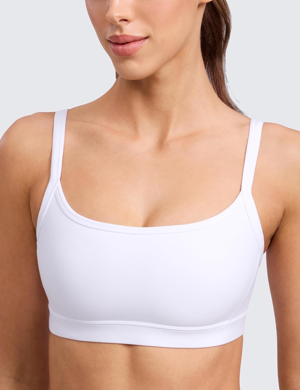 image:imageCRZ YOGA Butterlift Double Lined Scoop Neck Sports Bras for Women Spaghetti Straps U Back Yoga Top Non PaddedWhite