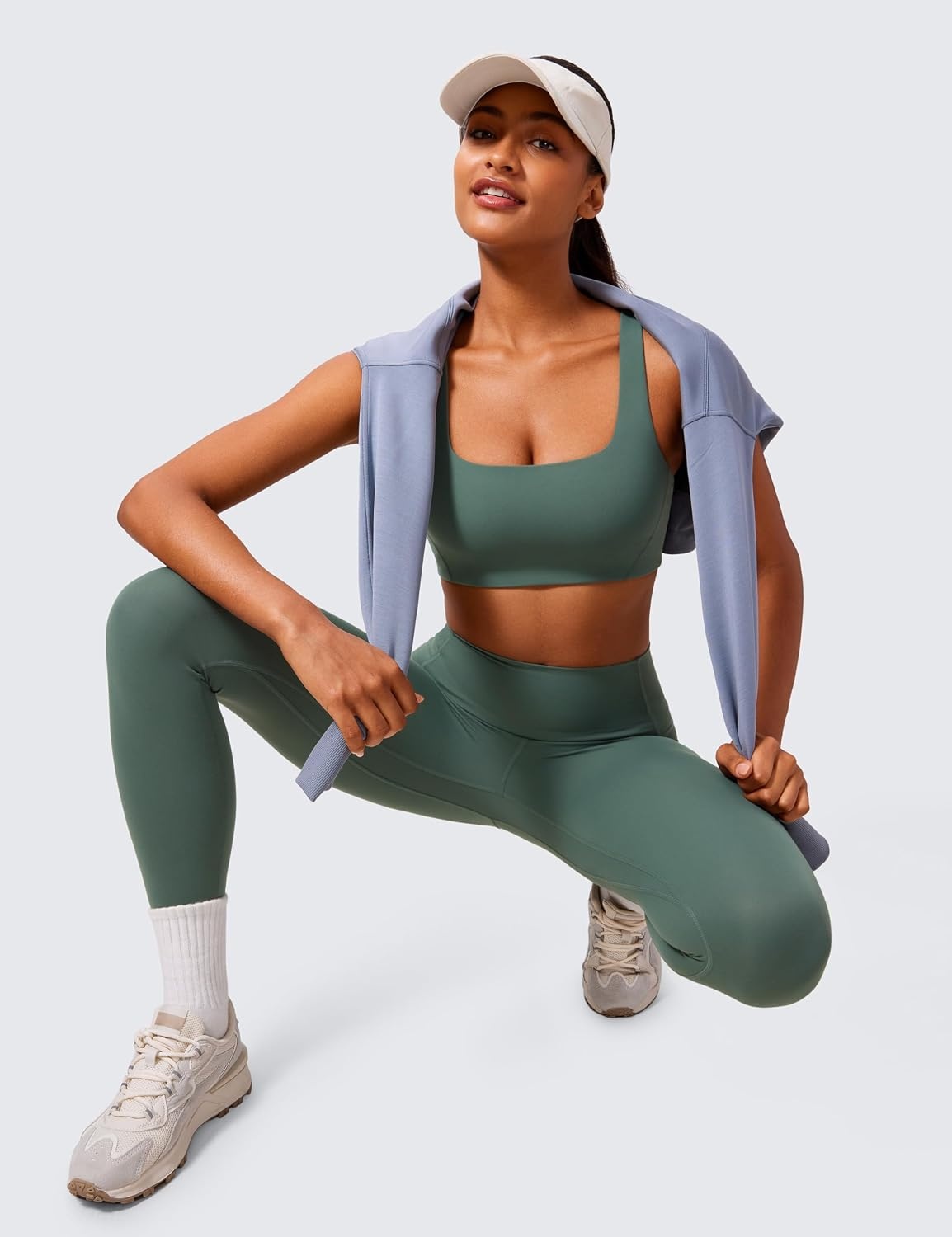image:imageCRZ YOGA Butterlift Double Lined Square Neck Sports Bras for Women Wireless VShaped Racerback Workout Yoga Top Non PaddedDark Forest Green