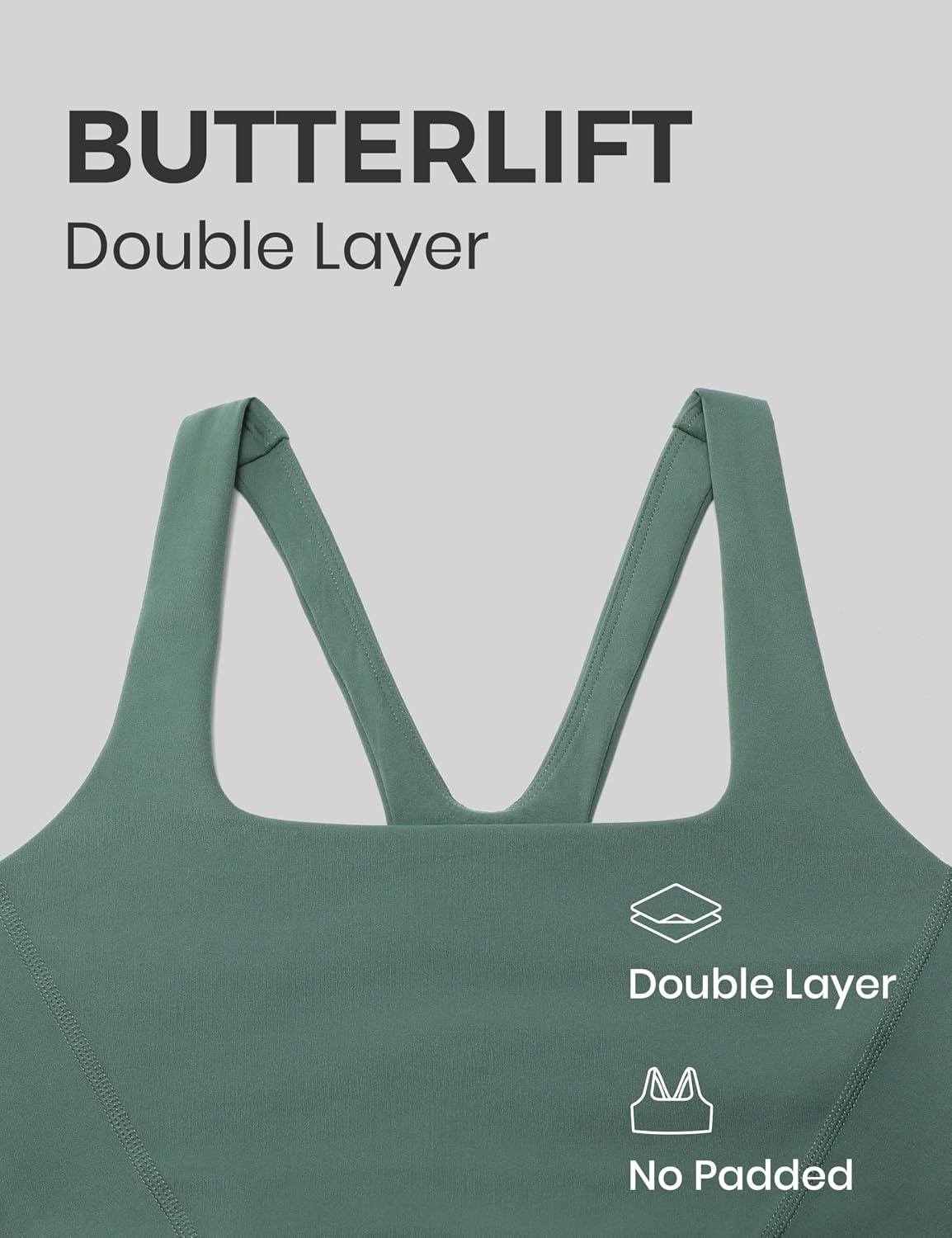 image:imageCRZ YOGA Butterlift Double Lined Square Neck Sports Bras for Women Wireless VShaped Racerback Workout Yoga Top Non PaddedDark Forest Green