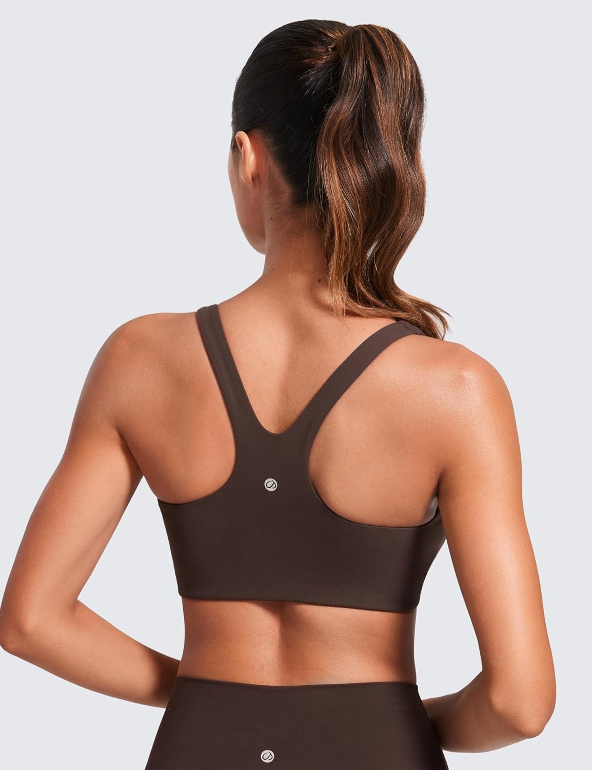 image:imageCRZ YOGA Butterlift Double Lined Square Neck Sports Bras for Women Wireless VShaped Racerback Workout Yoga Top Non PaddedHot Fudge Brown