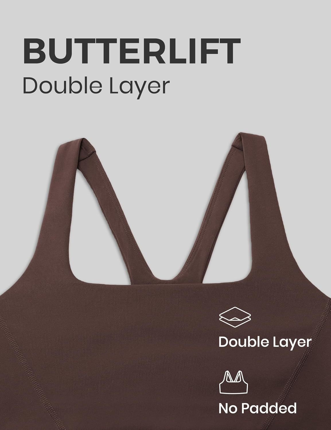 image:imageCRZ YOGA Butterlift Double Lined Square Neck Sports Bras for Women Wireless VShaped Racerback Workout Yoga Top Non PaddedHot Fudge Brown
