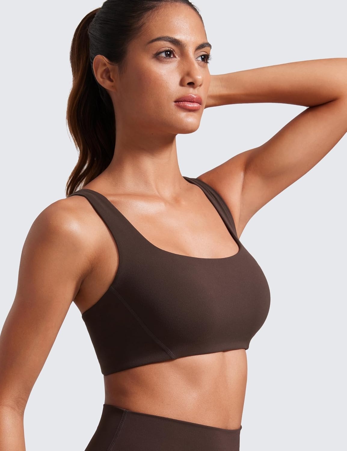 image:imageCRZ YOGA Butterlift Double Lined Square Neck Sports Bras for Women Wireless VShaped Racerback Workout Yoga Top Non PaddedHot Fudge Brown
