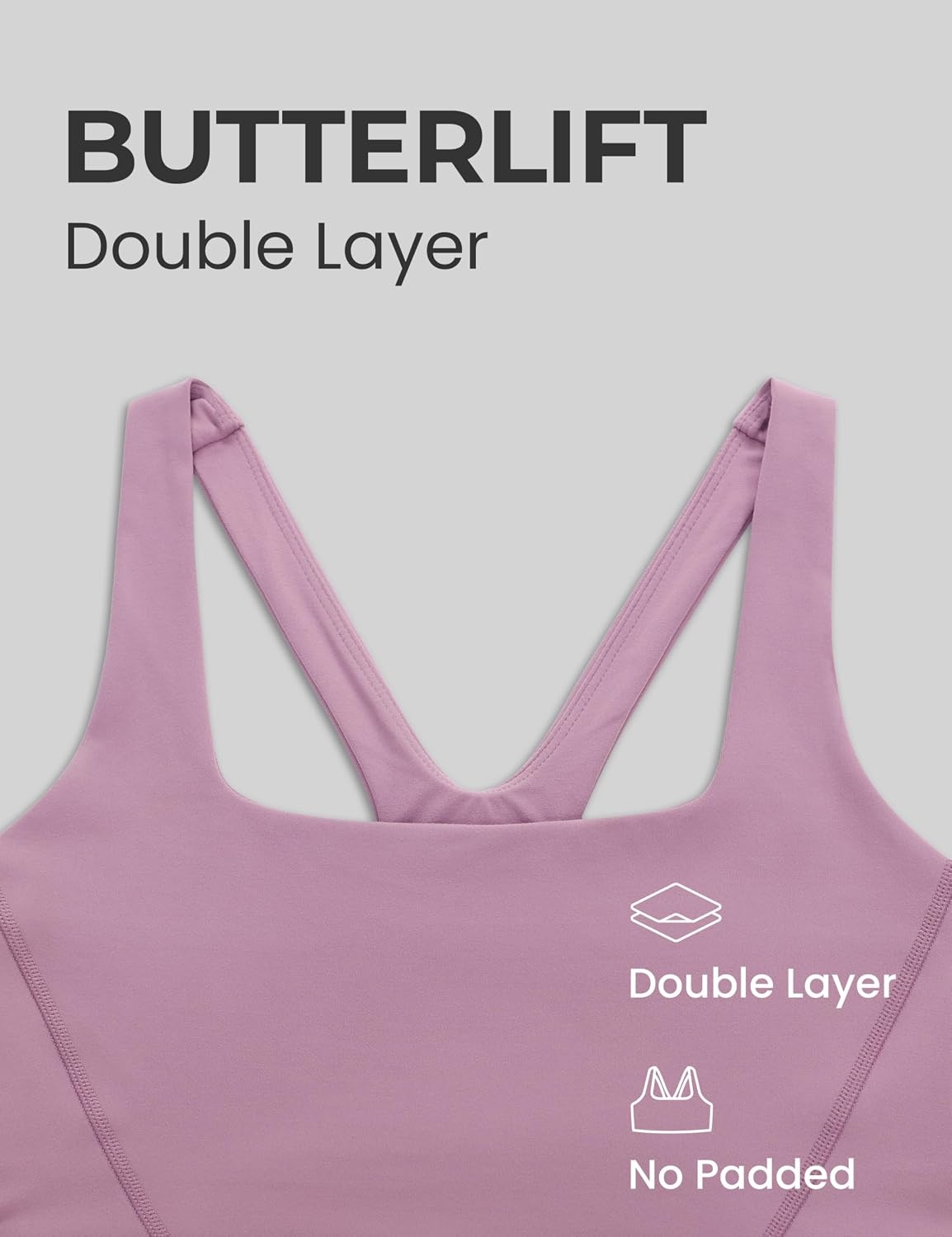 image:imageCRZ YOGA Butterlift Double Lined Square Neck Sports Bras for Women Wireless VShaped Racerback Workout Yoga Top Non PaddedLight Lavender