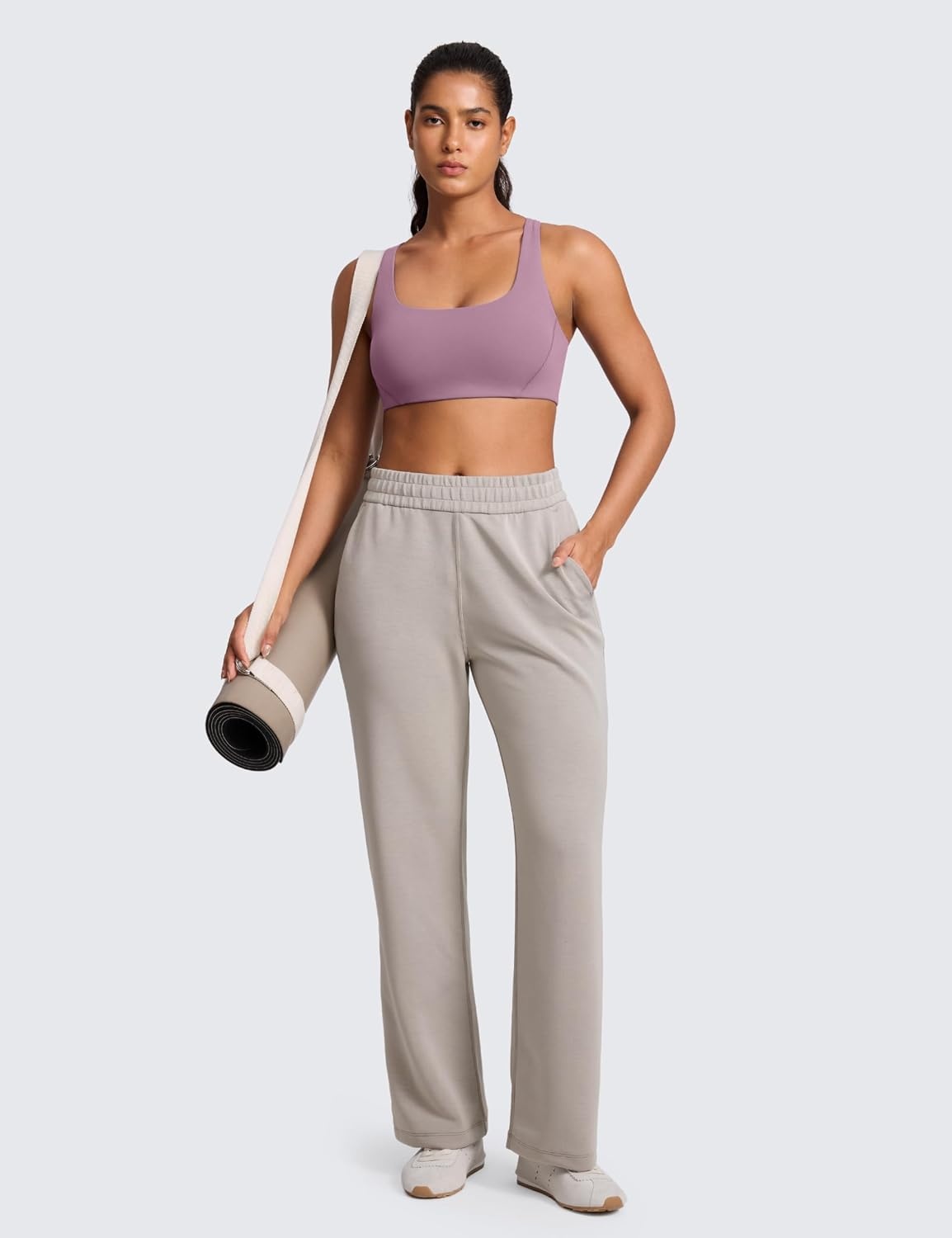 image:imageCRZ YOGA Butterlift Double Lined Square Neck Sports Bras for Women Wireless VShaped Racerback Workout Yoga Top Non PaddedLight Lavender