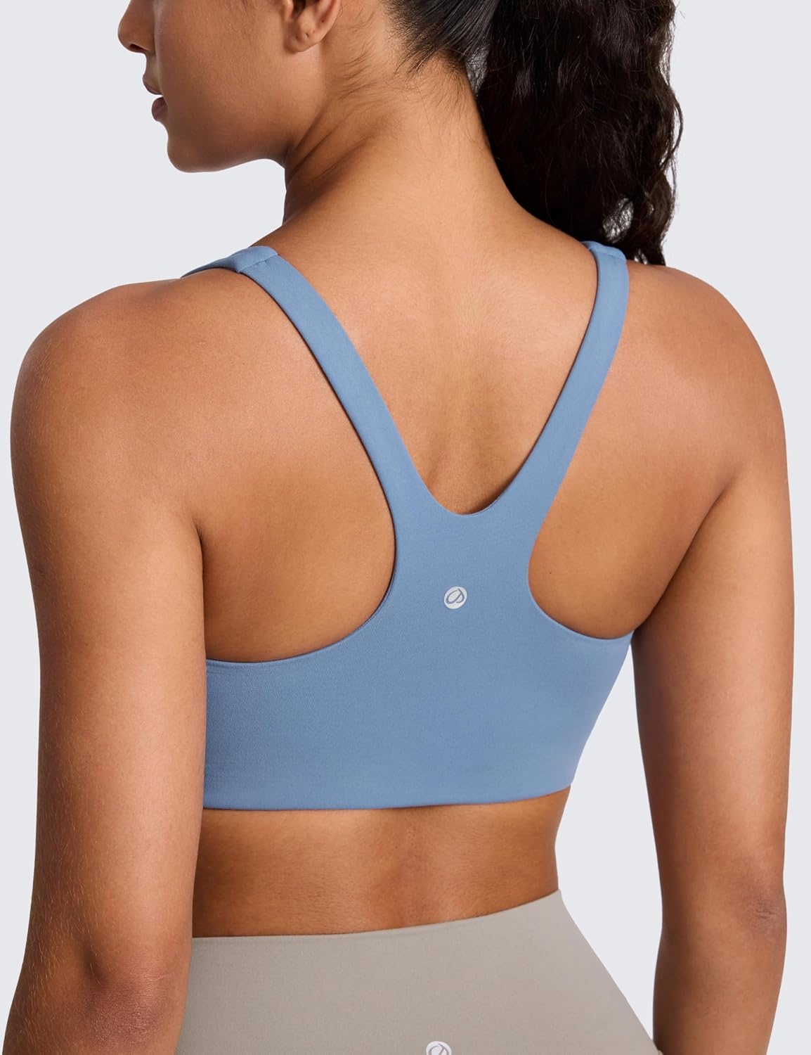 image:imageCRZ YOGA Butterlift Double Lined Square Neck Sports Bras for Women Wireless VShaped Racerback Workout Yoga Top Non PaddedWashed Denim