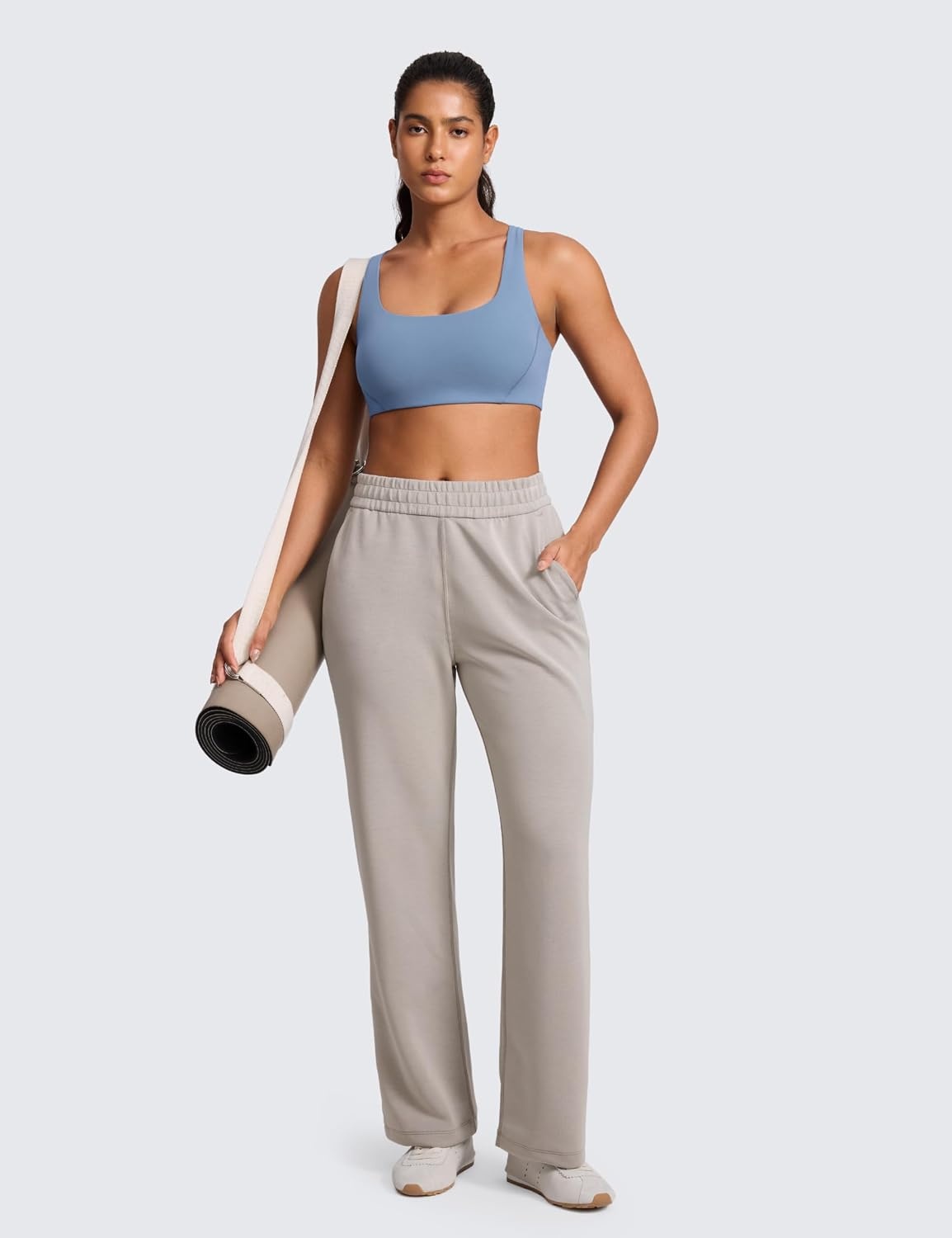 image:imageCRZ YOGA Butterlift Double Lined Square Neck Sports Bras for Women Wireless VShaped Racerback Workout Yoga Top Non PaddedWashed Denim