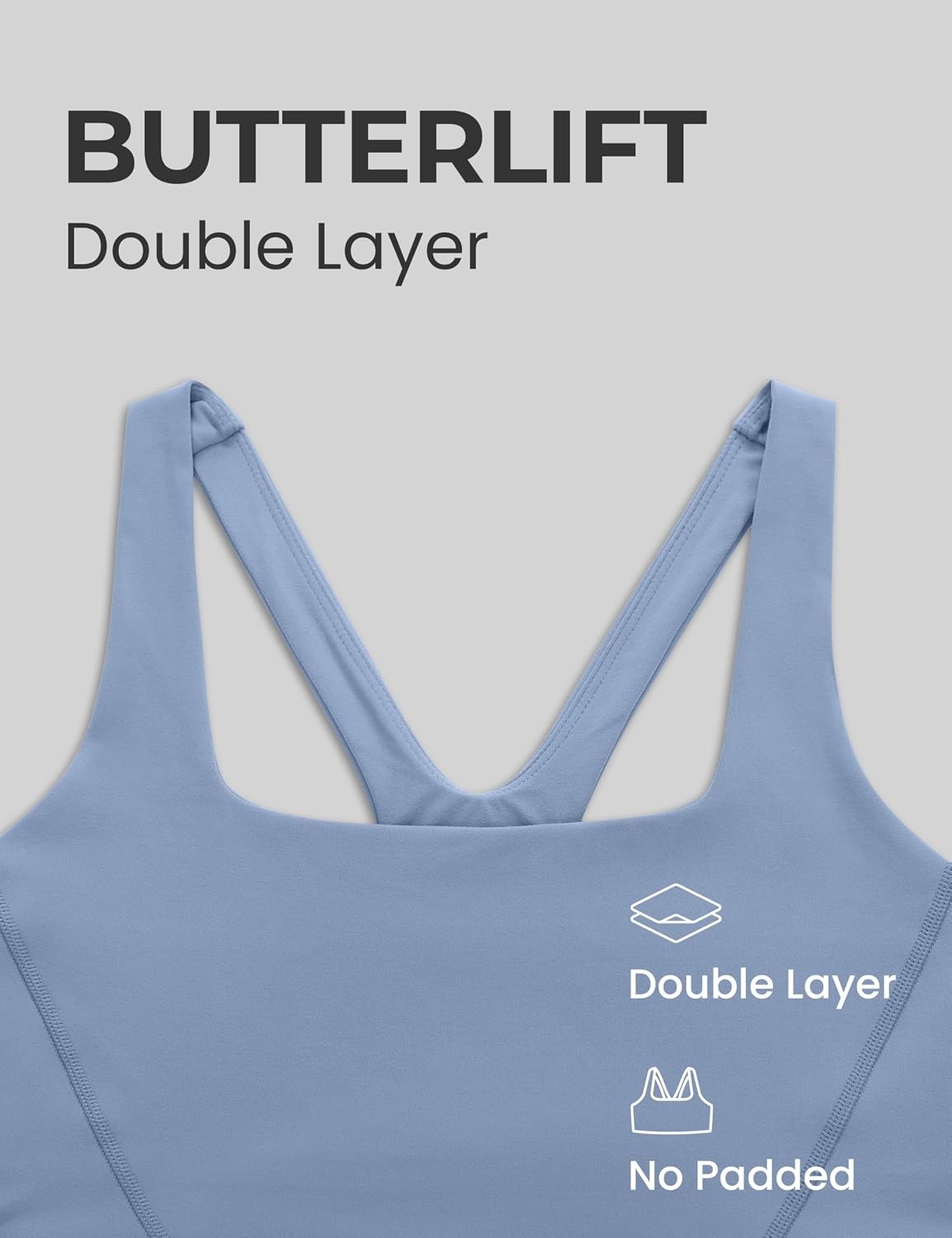 image:imageCRZ YOGA Butterlift Double Lined Square Neck Sports Bras for Women Wireless VShaped Racerback Workout Yoga Top Non PaddedWashed Denim