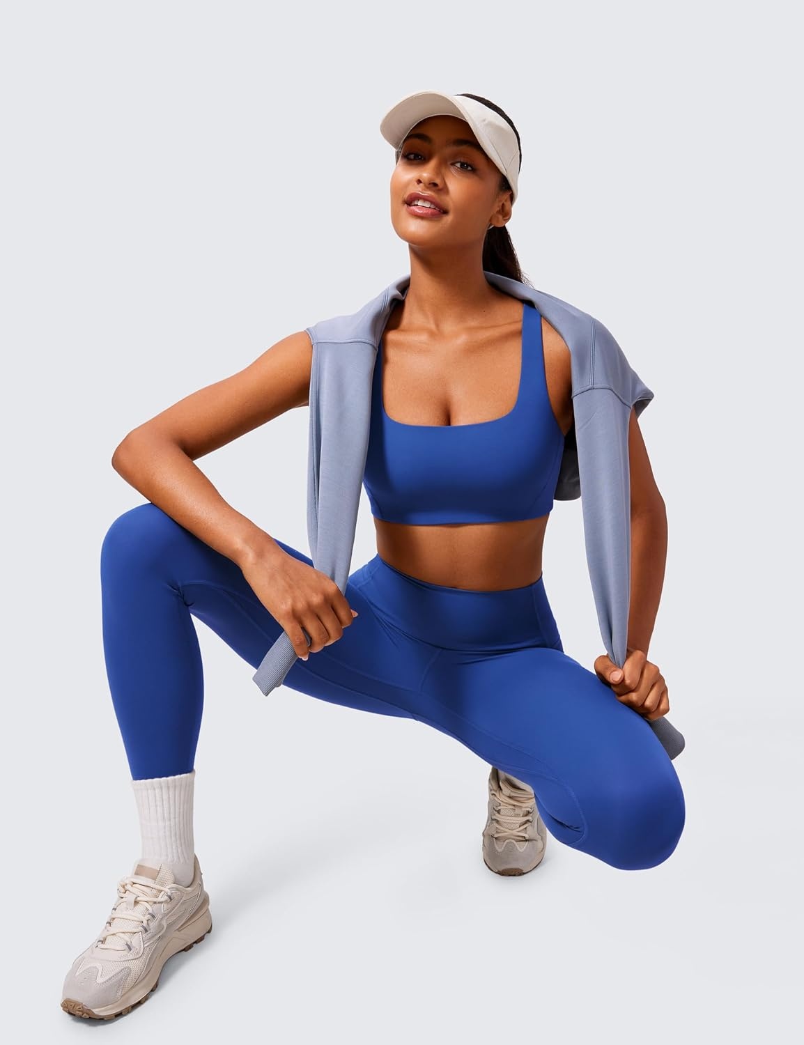 image:imageCRZ YOGA Butterlift Double Lined Square Neck Sports Bras for Women Wireless VShaped Racerback Workout Yoga Top Non PaddedWaves Blue