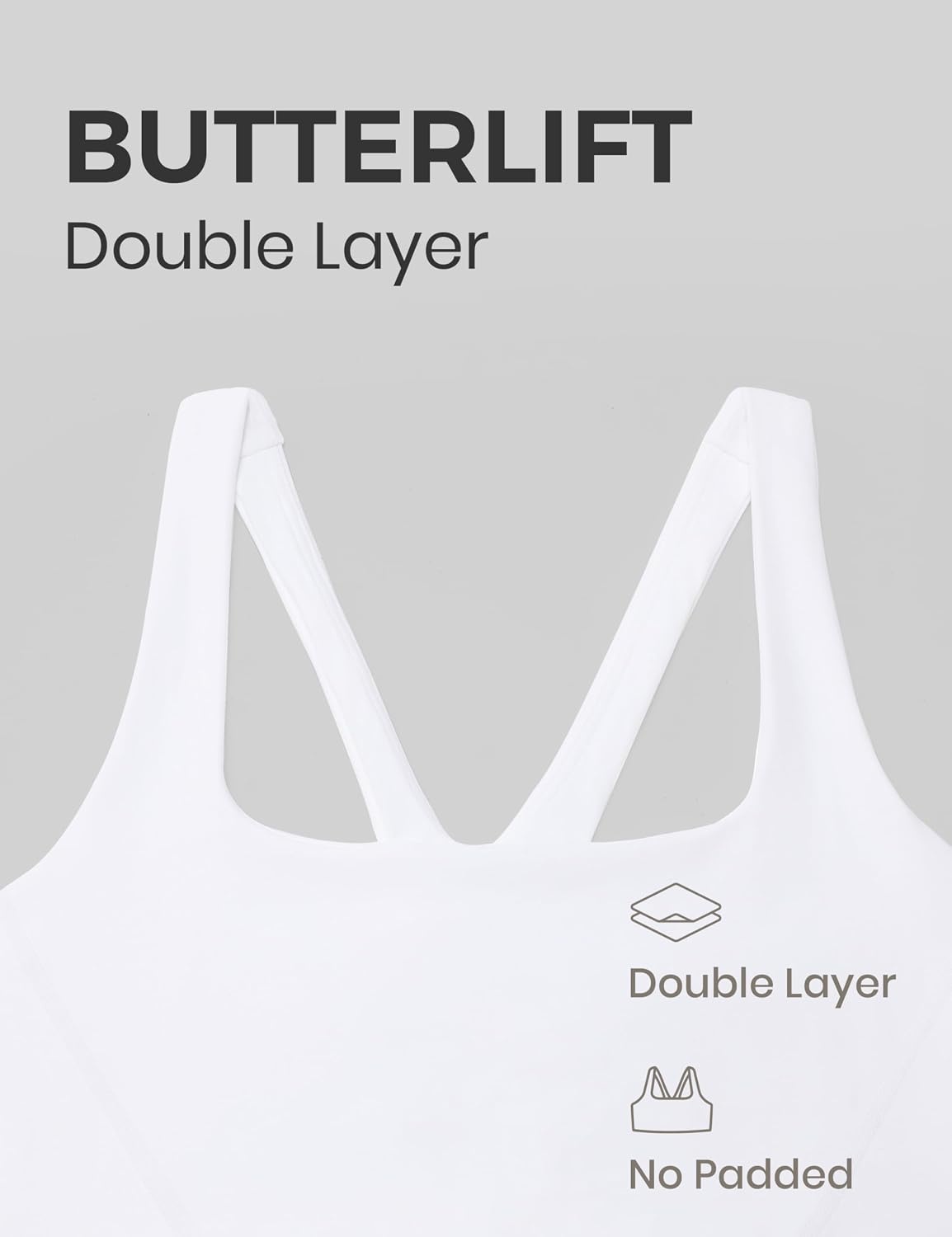 image:imageCRZ YOGA Butterlift Double Lined Square Neck Sports Bras for Women Wireless VShaped Racerback Workout Yoga Top Non PaddedWhite