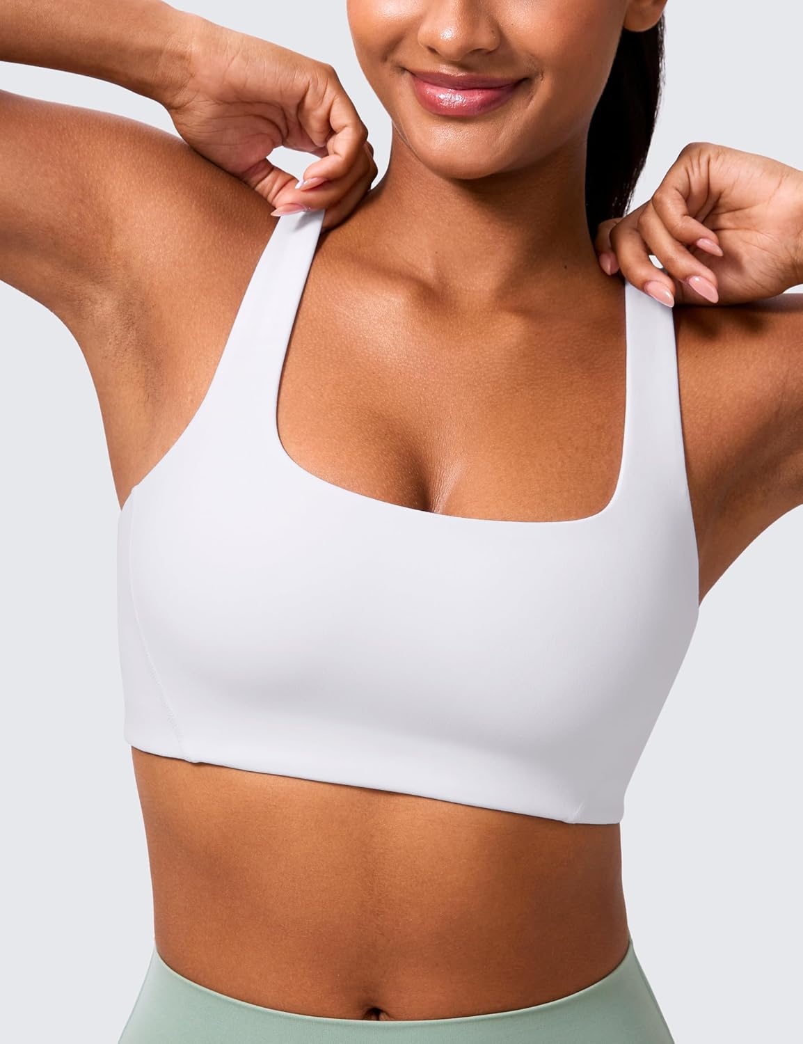 image:imageCRZ YOGA Butterlift Double Lined Square Neck Sports Bras for Women Wireless VShaped Racerback Workout Yoga Top Non PaddedWhite