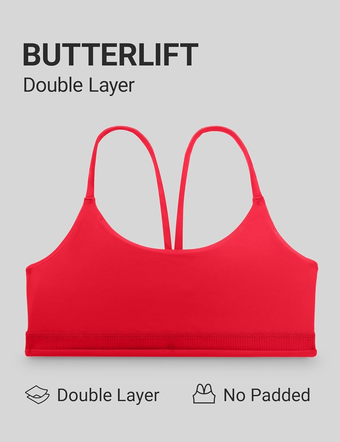 image:imageCRZ YOGA Butterlift Double Lined V Back Sports Bras for Women Scoop Neck Spaghetti Strap Wireless Yoga Top Non PaddedAurora Red