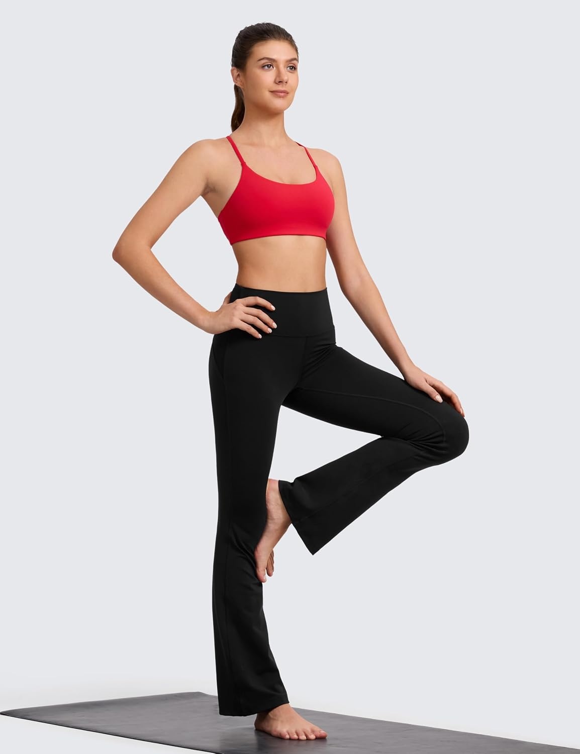 image:imageCRZ YOGA Butterlift Double Lined V Back Sports Bras for Women Scoop Neck Spaghetti Strap Wireless Yoga Top Non PaddedAurora Red