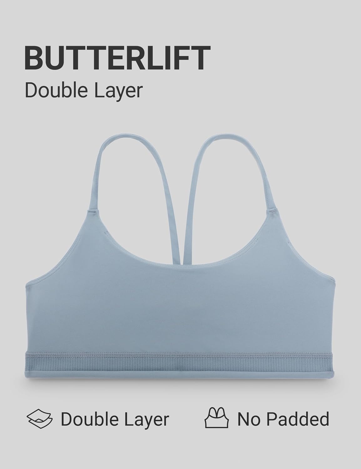 image:imageCRZ YOGA Butterlift Double Lined V Back Sports Bras for Women Scoop Neck Spaghetti Strap Wireless Yoga Top Non PaddedBelgian Blue