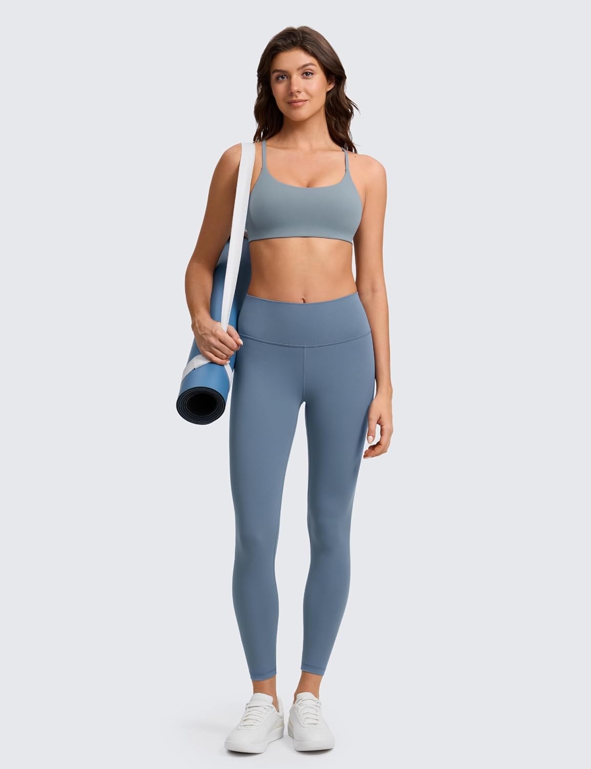 image:imageCRZ YOGA Butterlift Double Lined V Back Sports Bras for Women Scoop Neck Spaghetti Strap Wireless Yoga Top Non PaddedBelgian Blue