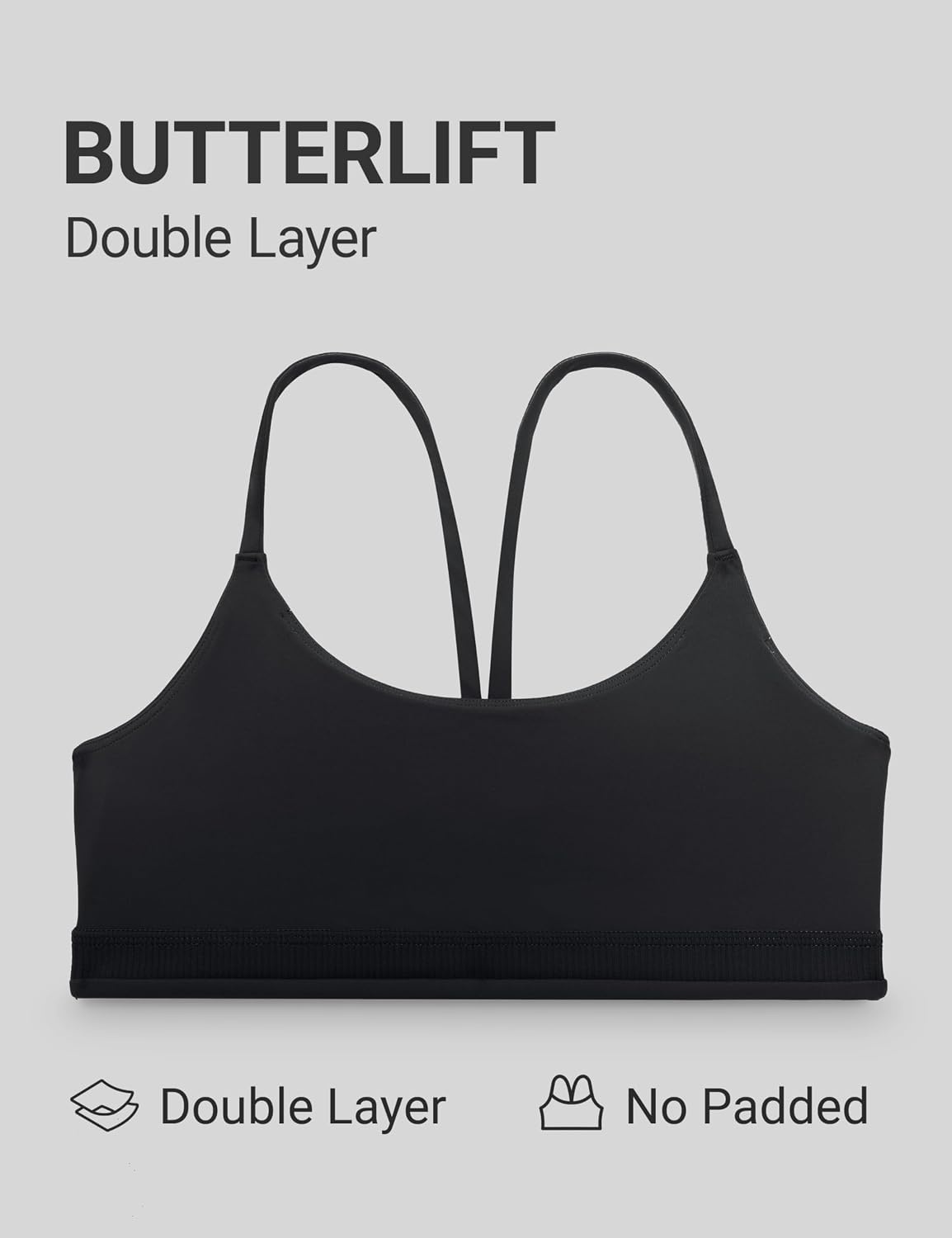 image:imageCRZ YOGA Butterlift Double Lined V Back Sports Bras for Women Scoop Neck Spaghetti Strap Wireless Yoga Top Non PaddedBlack