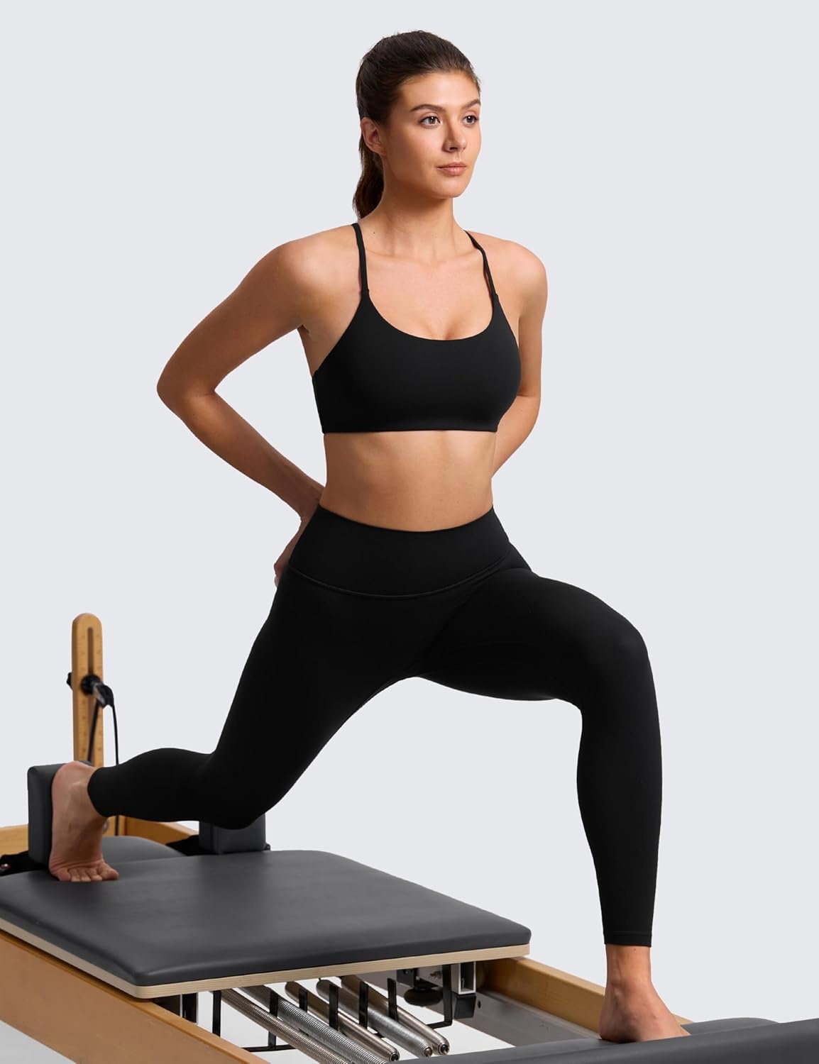 image:imageCRZ YOGA Butterlift Double Lined V Back Sports Bras for Women Scoop Neck Spaghetti Strap Wireless Yoga Top Non PaddedBlack