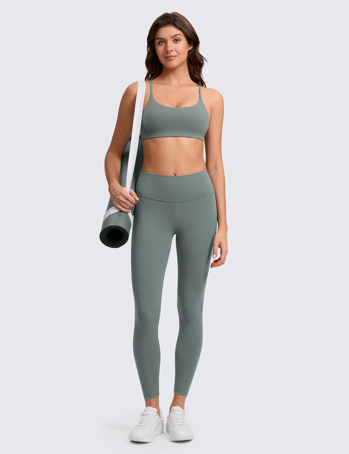 image:imageCRZ YOGA Butterlift Double Lined V Back Sports Bras for Women Scoop Neck Spaghetti Strap Wireless Yoga Top Non PaddedGrey Sage