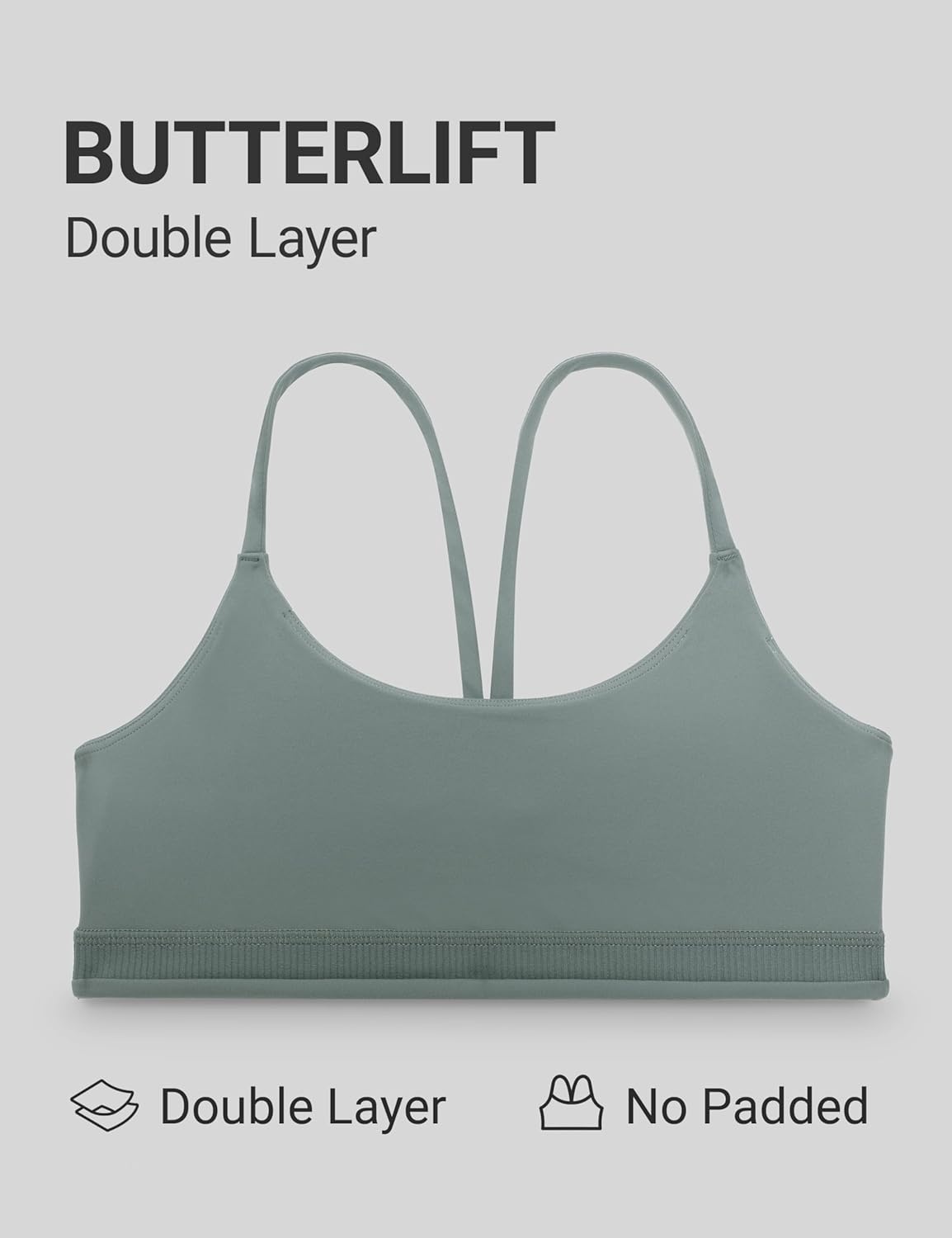 image:imageCRZ YOGA Butterlift Double Lined V Back Sports Bras for Women Scoop Neck Spaghetti Strap Wireless Yoga Top Non PaddedGrey Sage