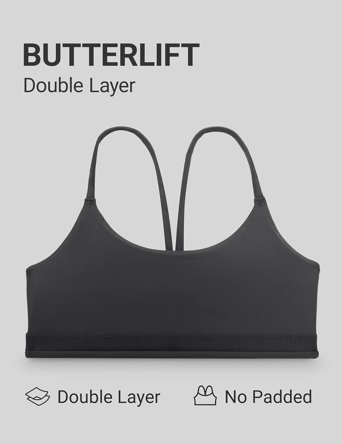 image:imageCRZ YOGA Butterlift Double Lined V Back Sports Bras for Women Scoop Neck Spaghetti Strap Wireless Yoga Top Non PaddedMysterious Grey