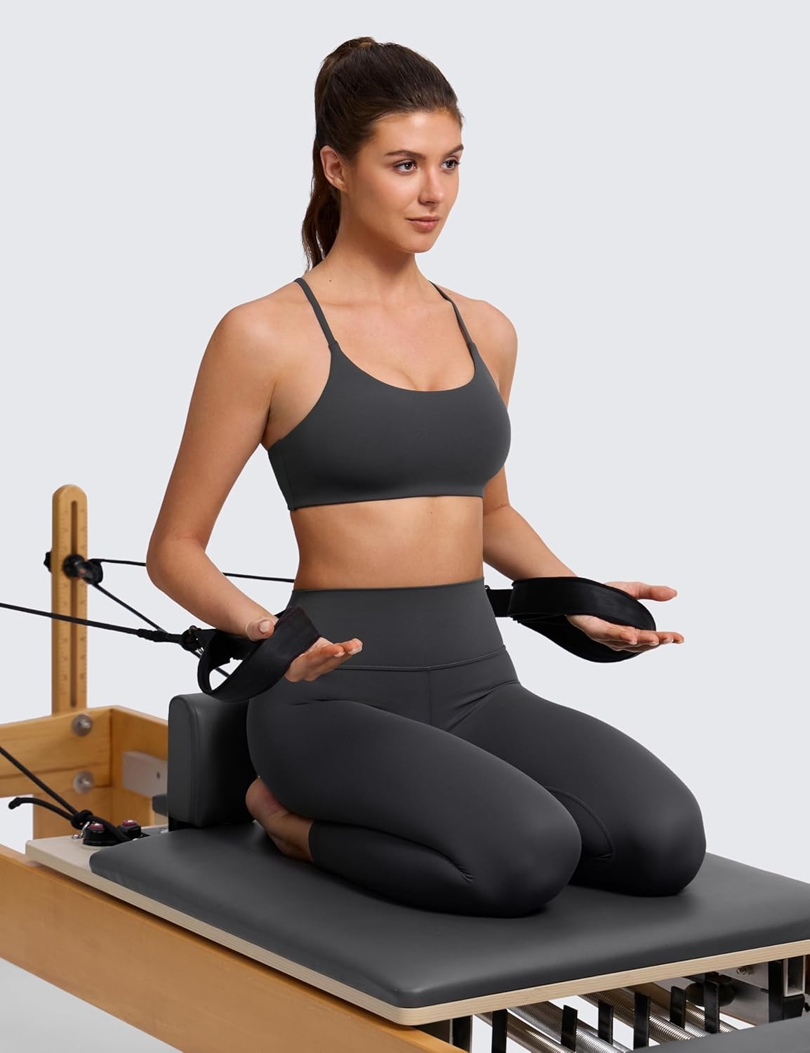 image:imageCRZ YOGA Butterlift Double Lined V Back Sports Bras for Women Scoop Neck Spaghetti Strap Wireless Yoga Top Non PaddedMysterious Grey