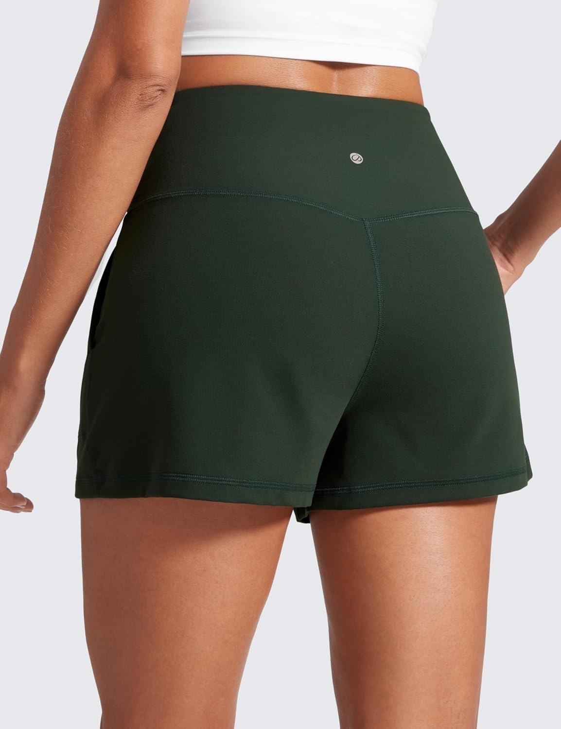image:imageCRZ YOGA Butterlift Linerless Shorts for Women 3 High Waisted Comfy Yoga Casual Lounge Workout with PocketsLegend Green