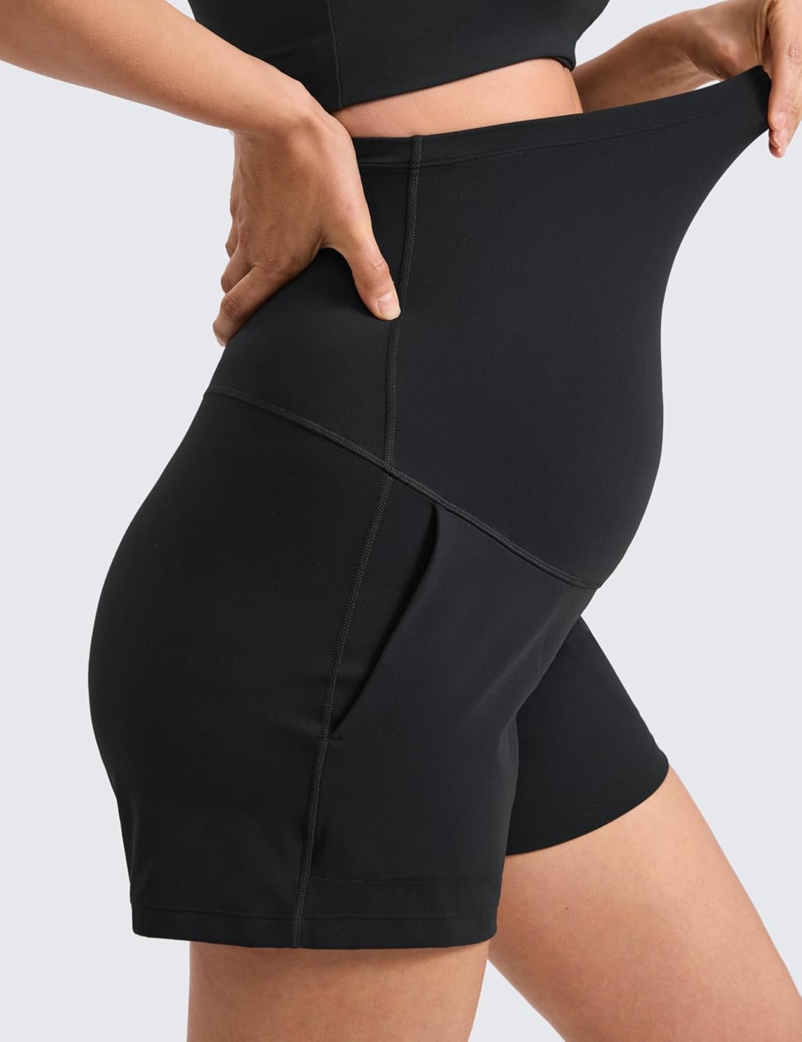 image:imageCRZ YOGA Butterlift Maternity Linerless Shorts 4 Pockets Comfy Yoga Casual Workout Womens Pregnancy Over The BellyBlack