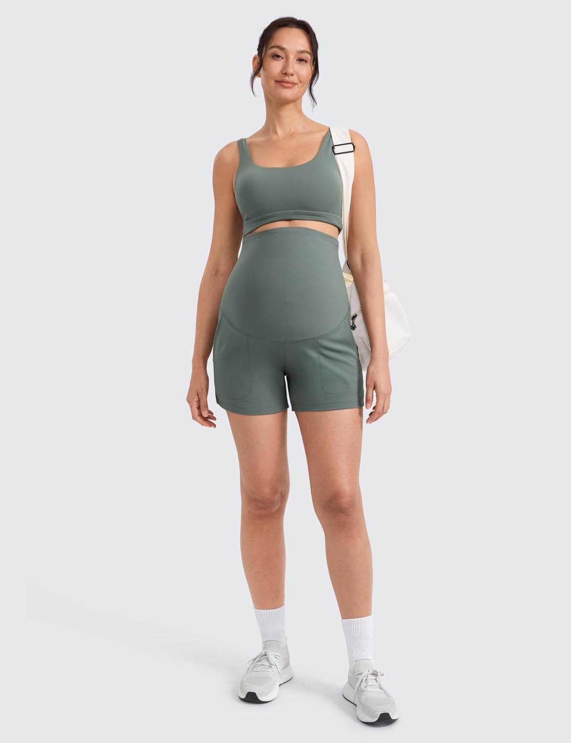 image:imageCRZ YOGA Butterlift Maternity Linerless Shorts 4 Pockets Comfy Yoga Casual Workout Womens Pregnancy Over The BellyGrey Sage