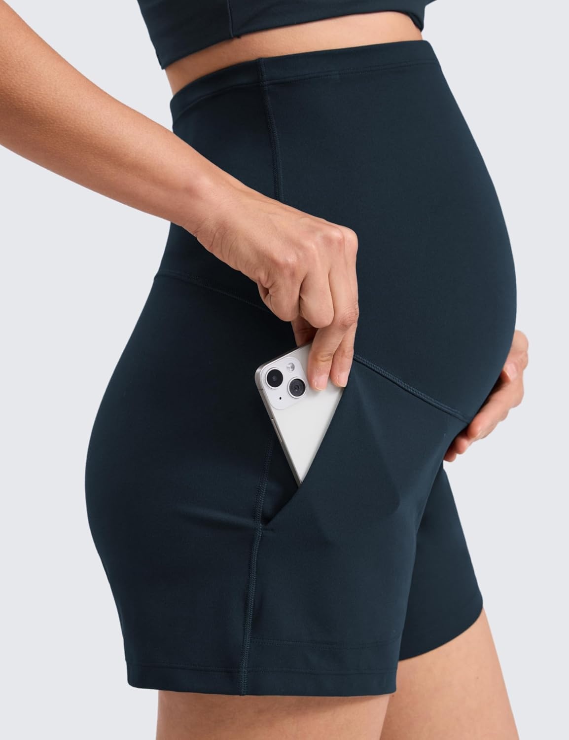image:imageCRZ YOGA Butterlift Maternity Linerless Shorts 4 Pockets Comfy Yoga Casual Workout Womens Pregnancy Over The BellyTrue Navy
