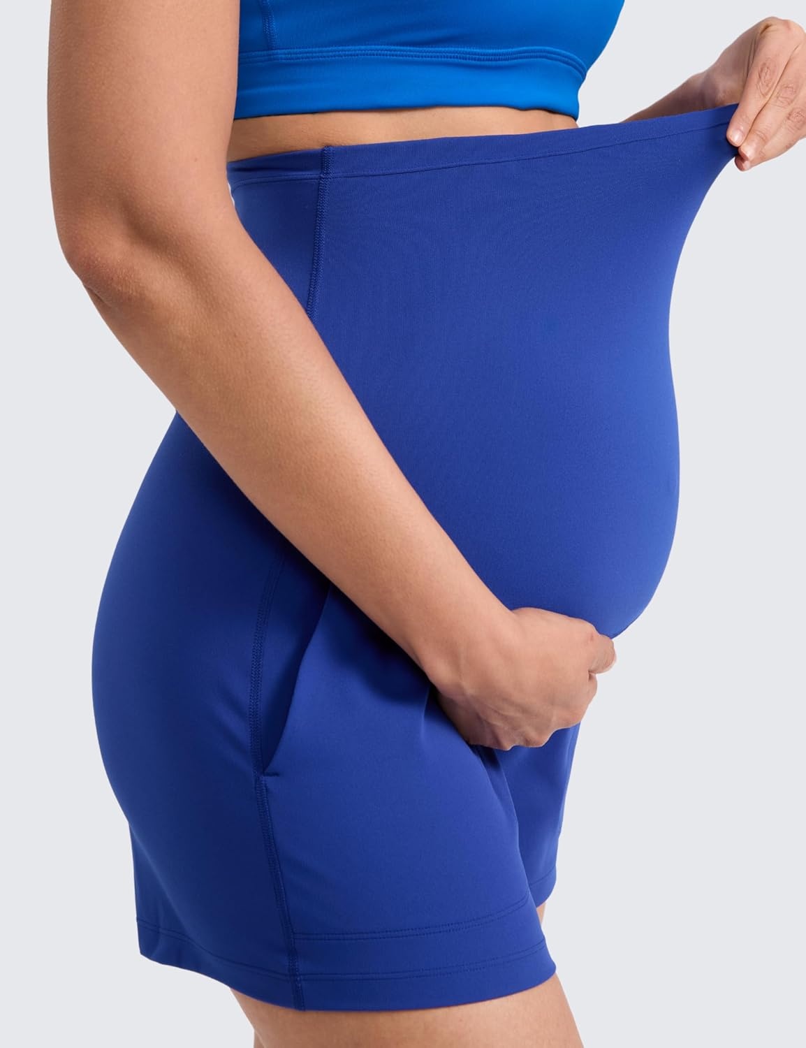 image:imageCRZ YOGA Butterlift Maternity Linerless Shorts 4 Pockets Comfy Yoga Casual Workout Womens Pregnancy Over The BellyWaves Blue