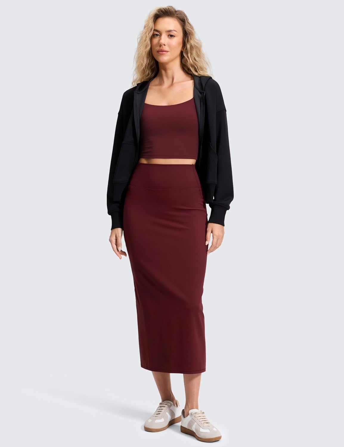image:imageCRZ YOGA Butterlift Maxi Pencil Skirt for Women High Waisted Bodycon Casual Travel Skort with Back SlitRed Merlot
