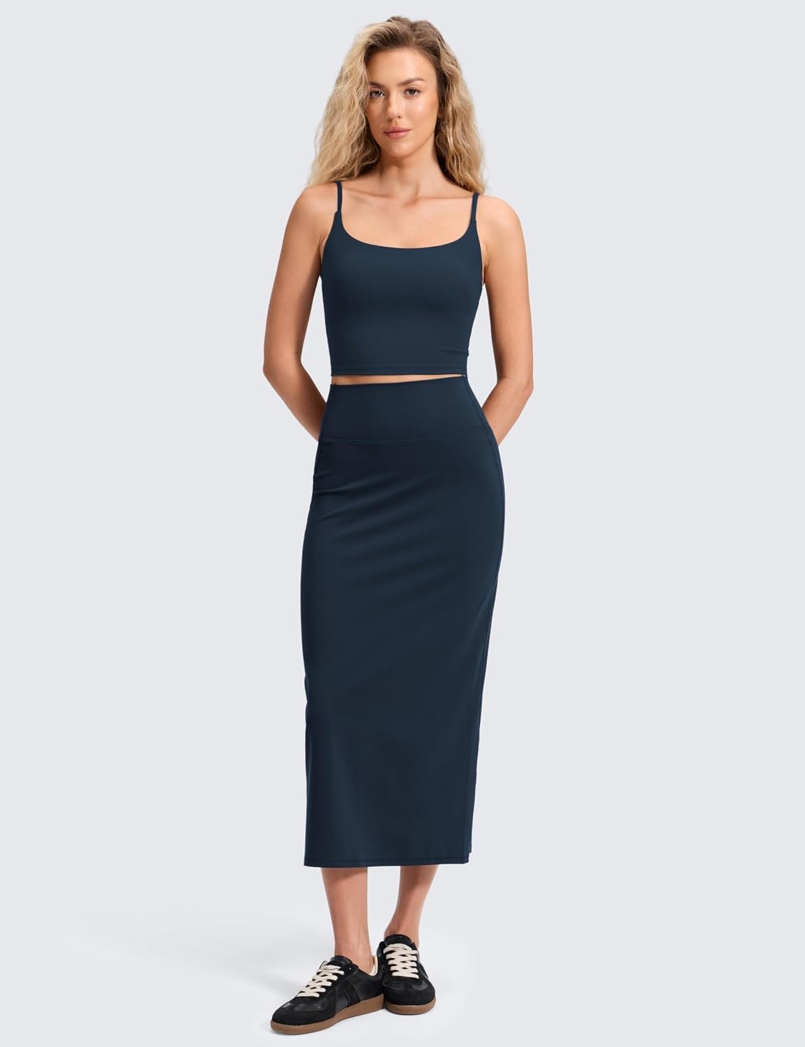 image:imageCRZ YOGA Butterlift Maxi Pencil Skirt for Women High Waisted Bodycon Casual Travel Skort with Back SlitTrue Navy