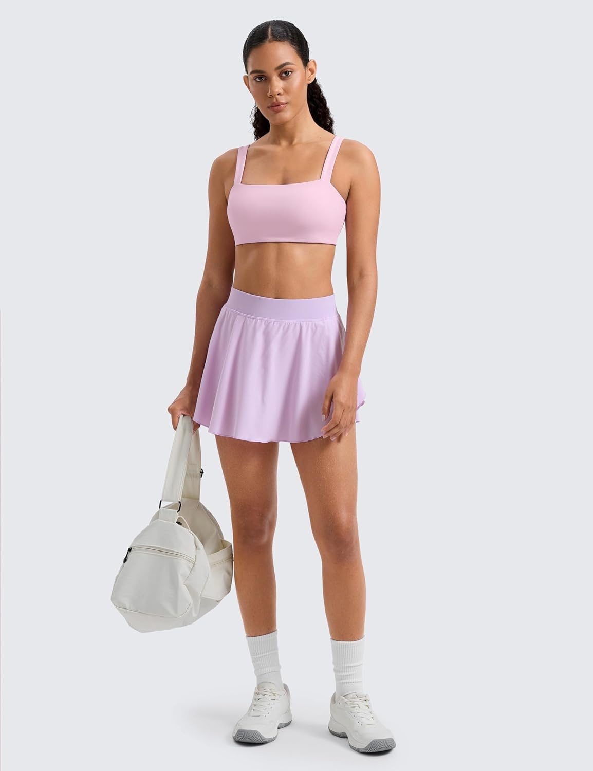 image:imageCRZ YOGA Butterlift Minimal Square Sports Bras for Women Padded Supportive Wide Straps Yoga Workout TopMilk Pink