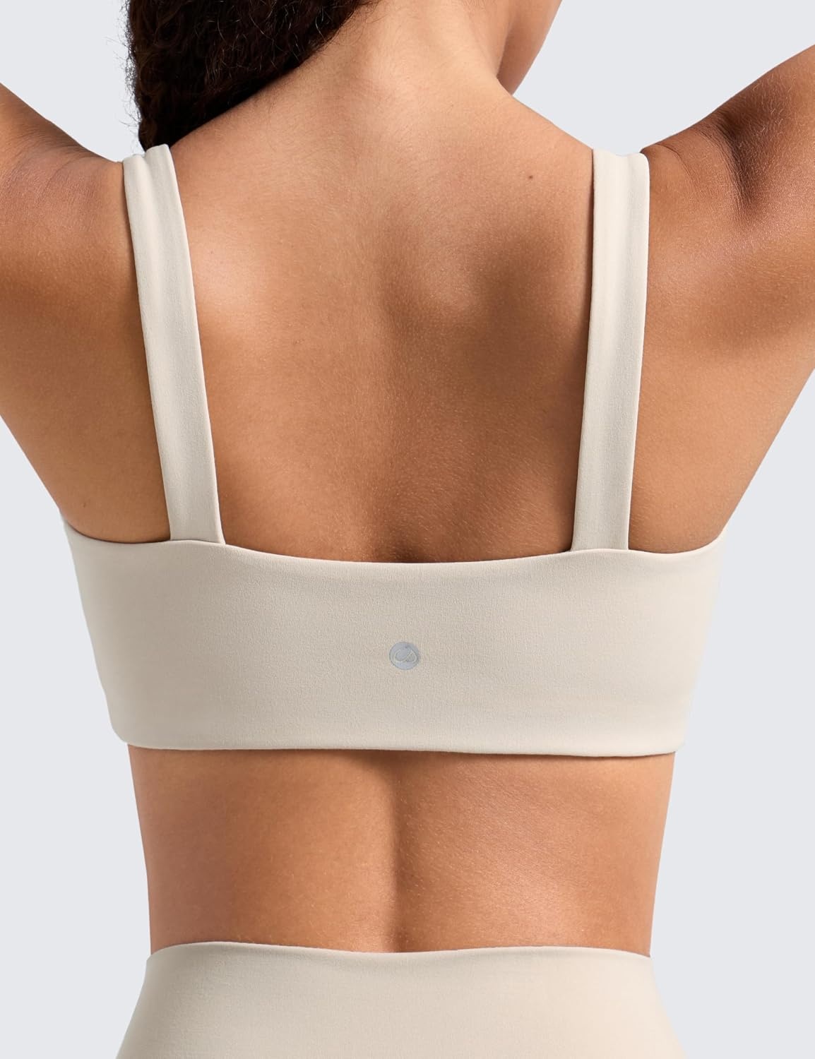 image:imageCRZ YOGA Butterlift Minimal Square Sports Bras for Women Padded Supportive Wide Straps Yoga Workout TopMojave Tan