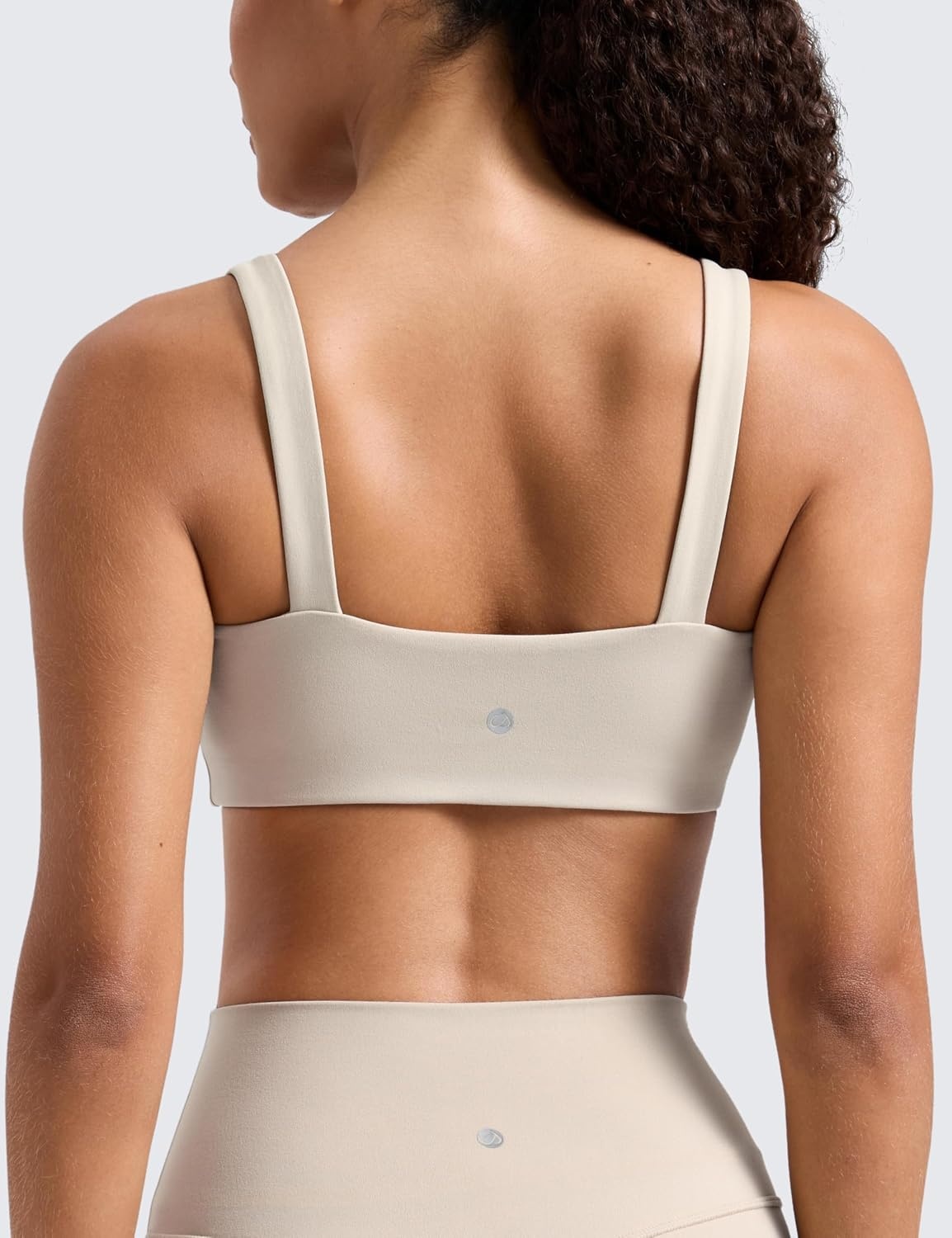 image:imageCRZ YOGA Butterlift Minimal Square Sports Bras for Women Padded Supportive Wide Straps Yoga Workout TopMojave Tan