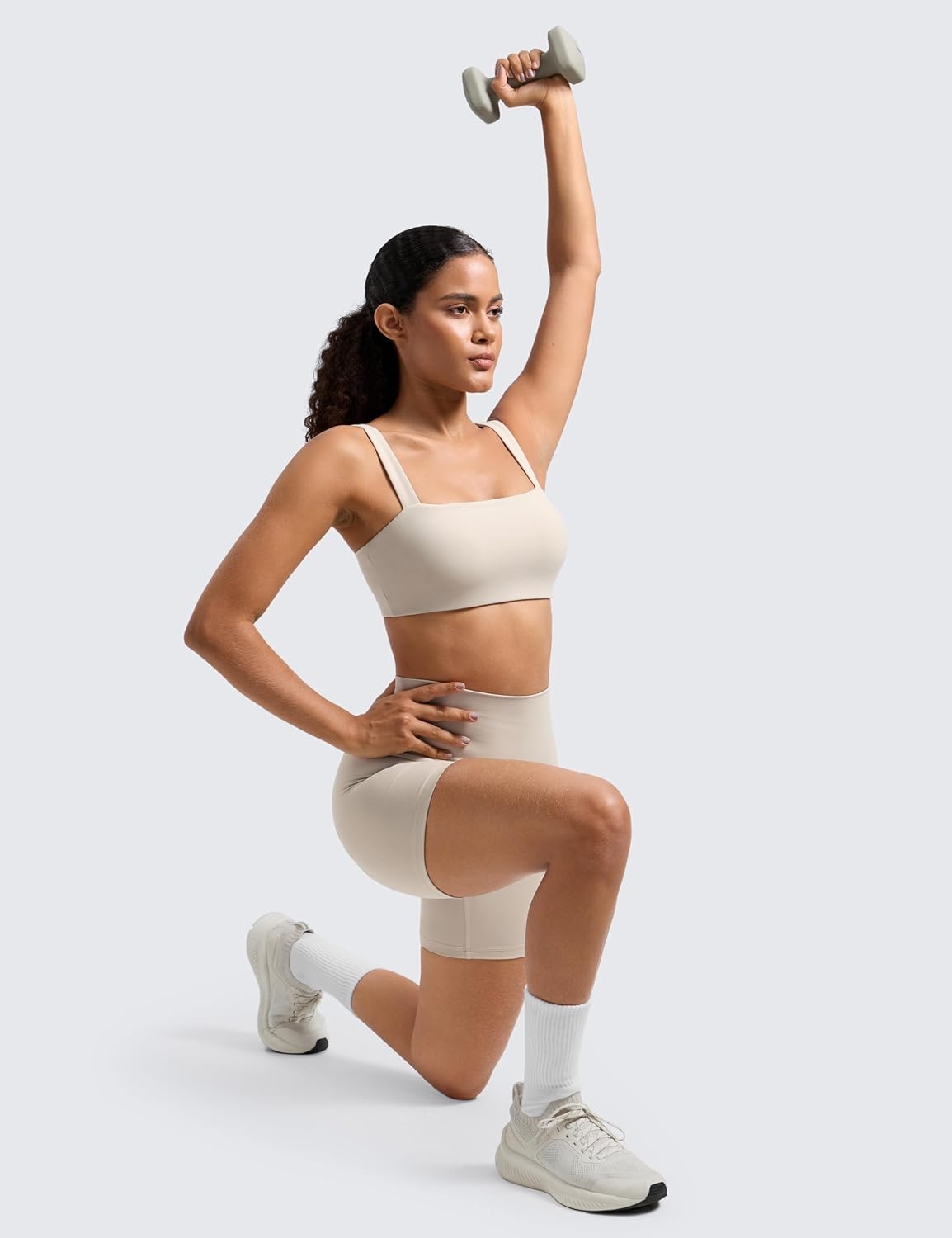 image:imageCRZ YOGA Butterlift Minimal Square Sports Bras for Women Padded Supportive Wide Straps Yoga Workout TopMojave Tan