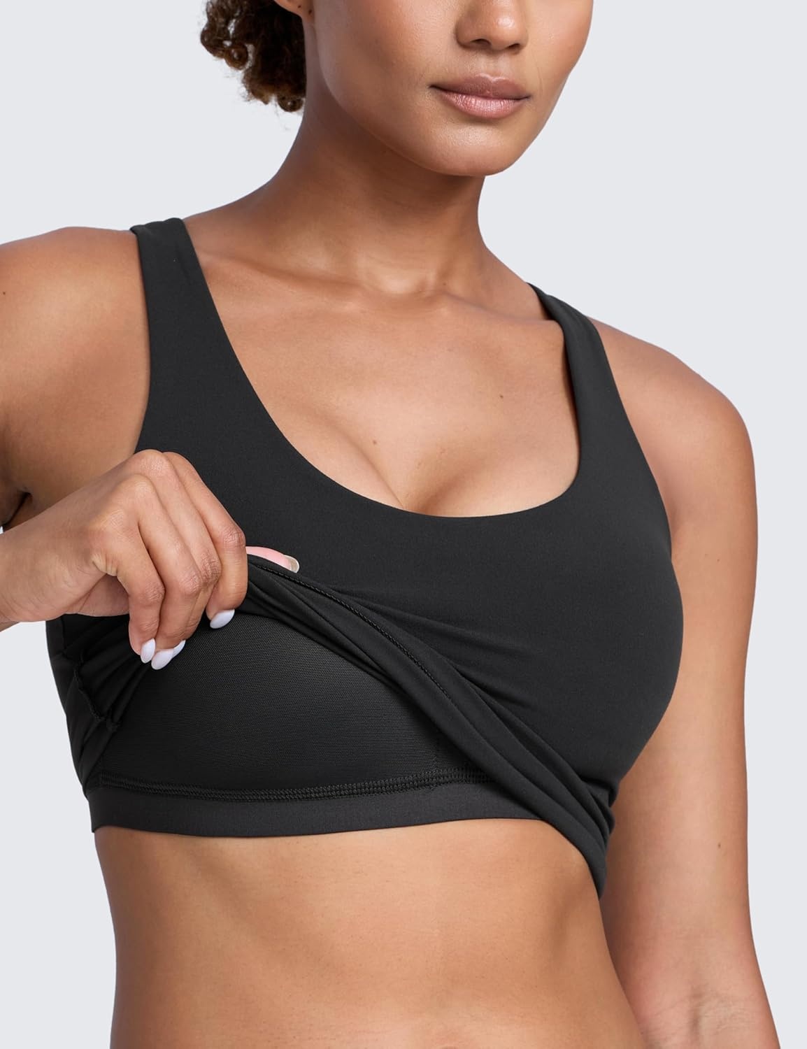 image:imageCRZ YOGA Butterlift Racerback Crop Tank Tops for Women U Neck Yoga Padded Longline Sports Bras Pilates WorkoutBlack