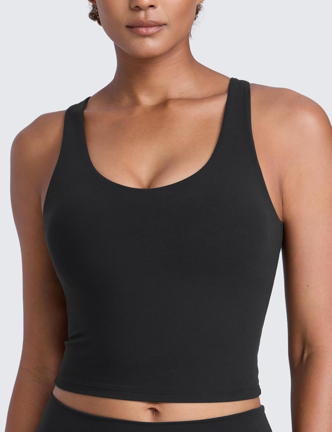 image:imageCRZ YOGA Butterlift Racerback Crop Tank Tops for Women U Neck Yoga Padded Longline Sports Bras Pilates WorkoutBlack