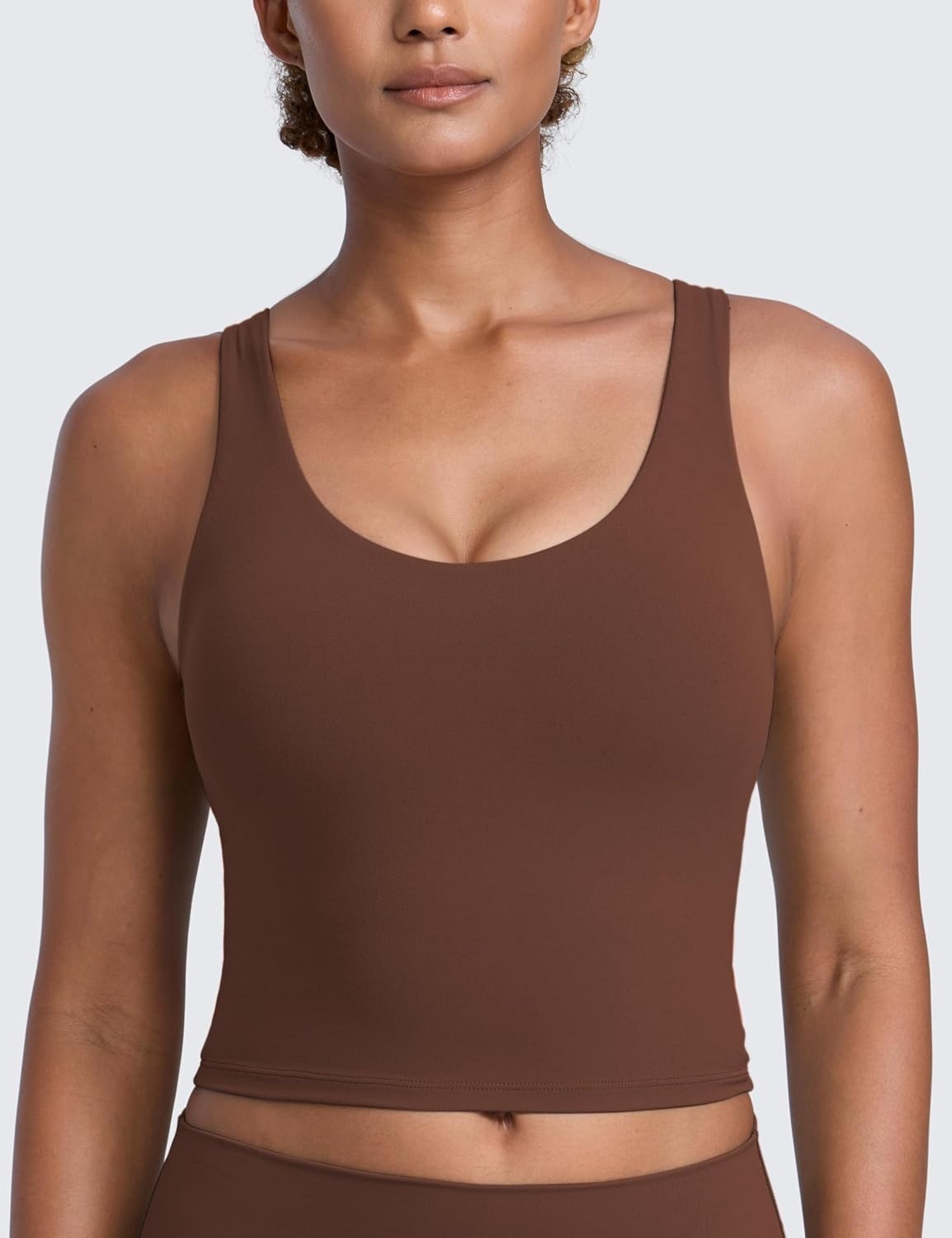 image:imageCRZ YOGA Butterlift Racerback Crop Tank Tops for Women U Neck Yoga Padded Longline Sports Bras Pilates WorkoutCoffee Brown