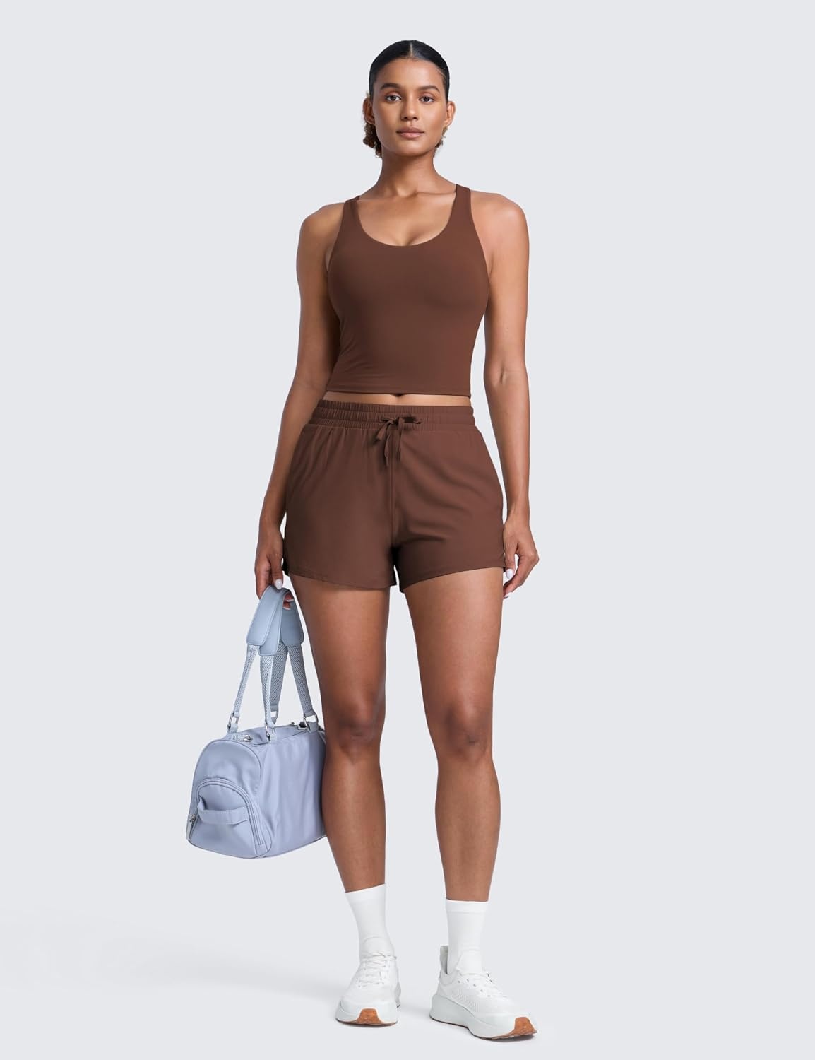 image:imageCRZ YOGA Butterlift Racerback Crop Tank Tops for Women U Neck Yoga Padded Longline Sports Bras Pilates WorkoutCoffee Brown