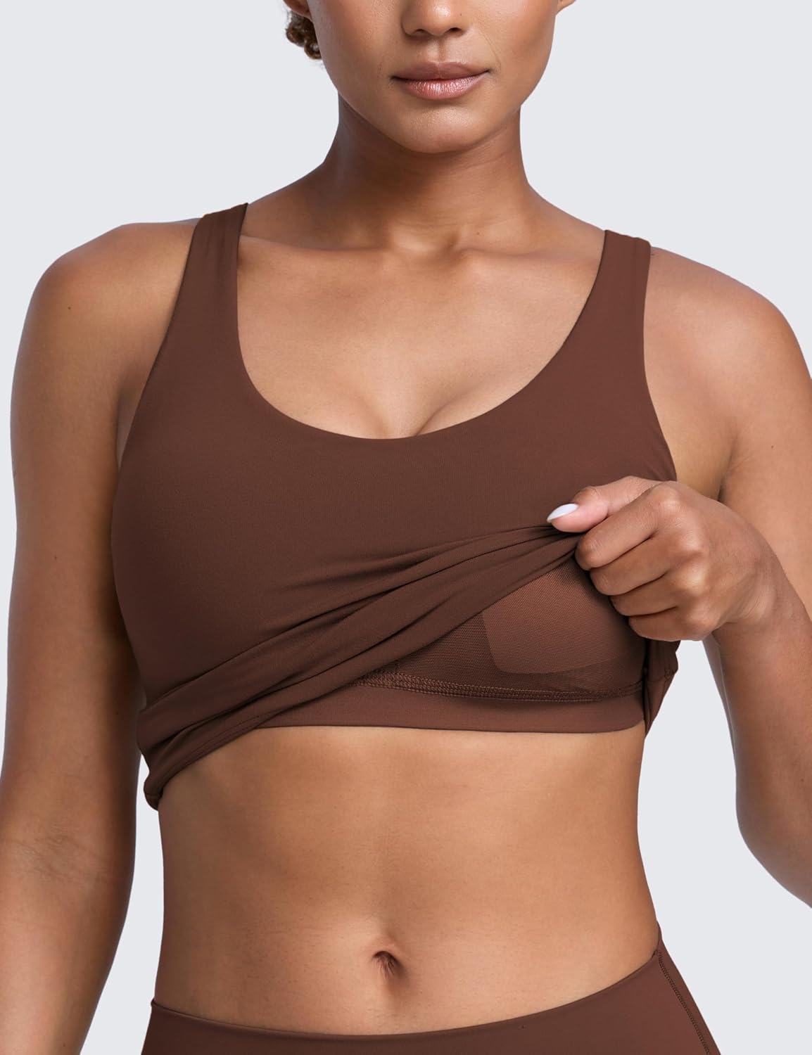 image:imageCRZ YOGA Butterlift Racerback Crop Tank Tops for Women U Neck Yoga Padded Longline Sports Bras Pilates WorkoutCoffee Brown