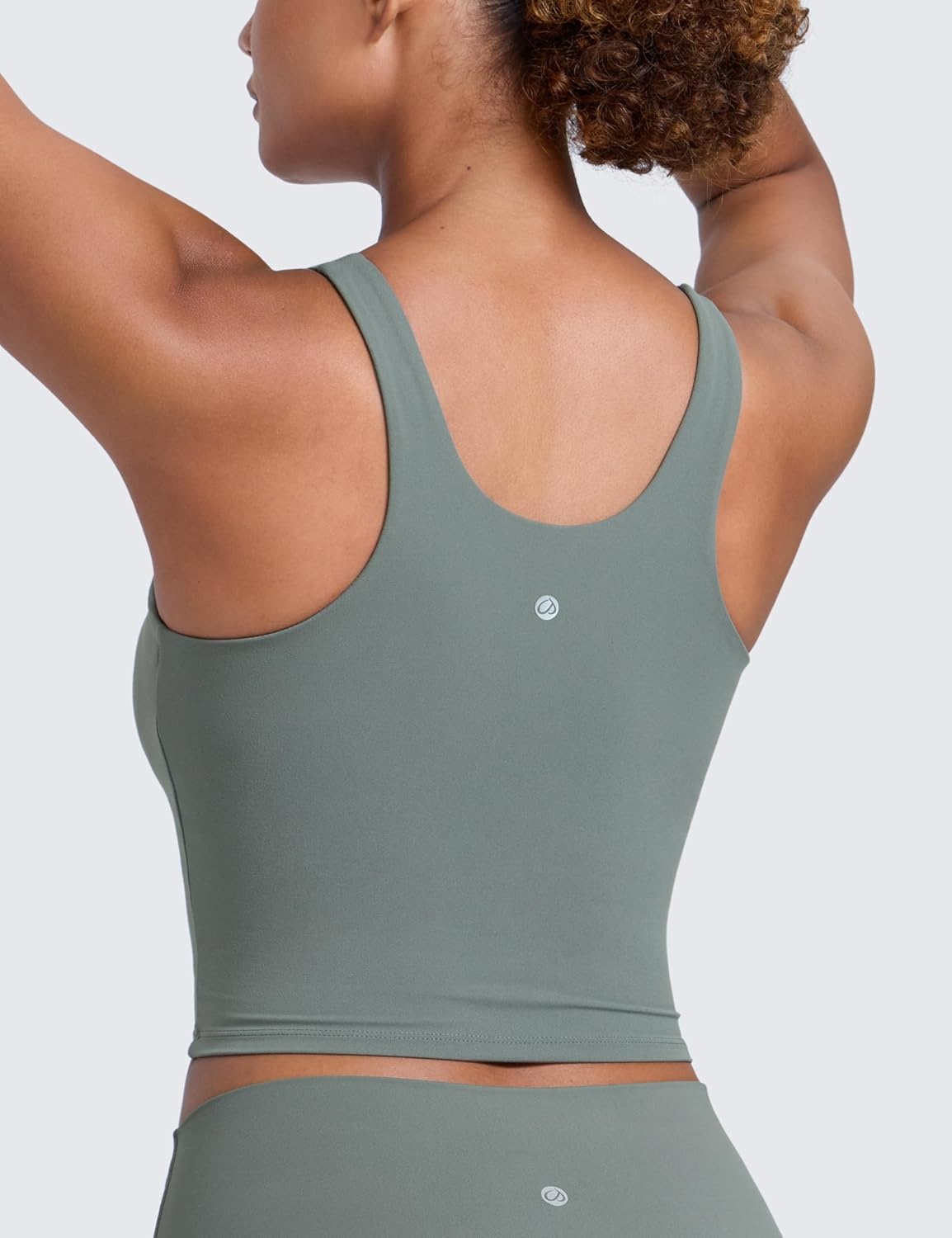 image:imageCRZ YOGA Butterlift Racerback Crop Tank Tops for Women U Neck Yoga Padded Longline Sports Bras Pilates WorkoutGrey Sage