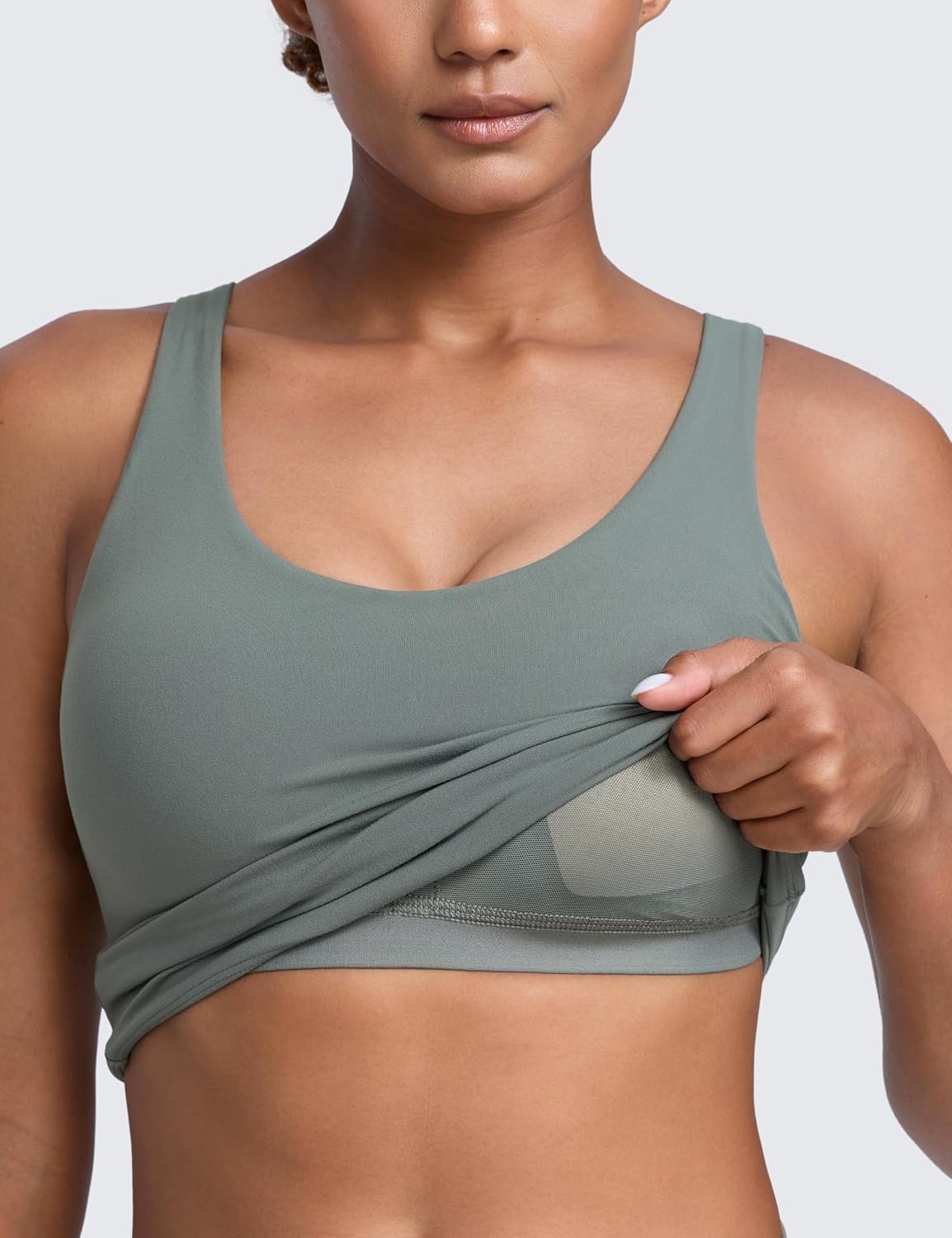 image:imageCRZ YOGA Butterlift Racerback Crop Tank Tops for Women U Neck Yoga Padded Longline Sports Bras Pilates WorkoutGrey Sage