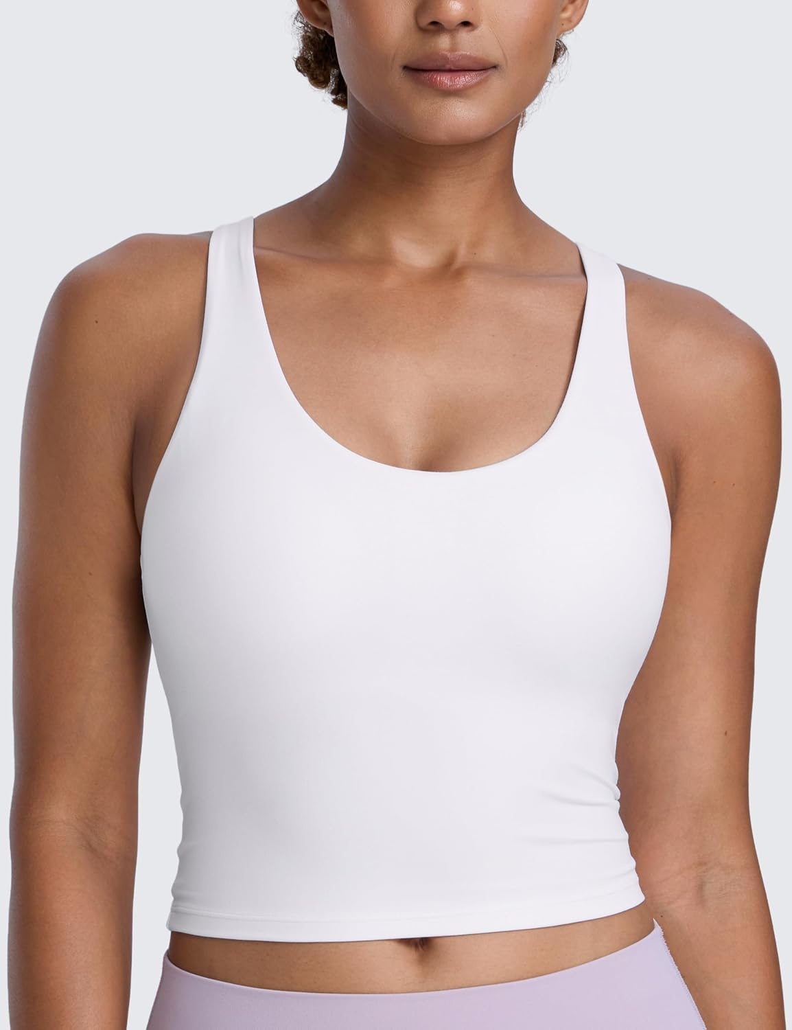 image:imageCRZ YOGA Butterlift Racerback Crop Tank Tops for Women U Neck Yoga Padded Longline Sports Bras Pilates WorkoutWhite